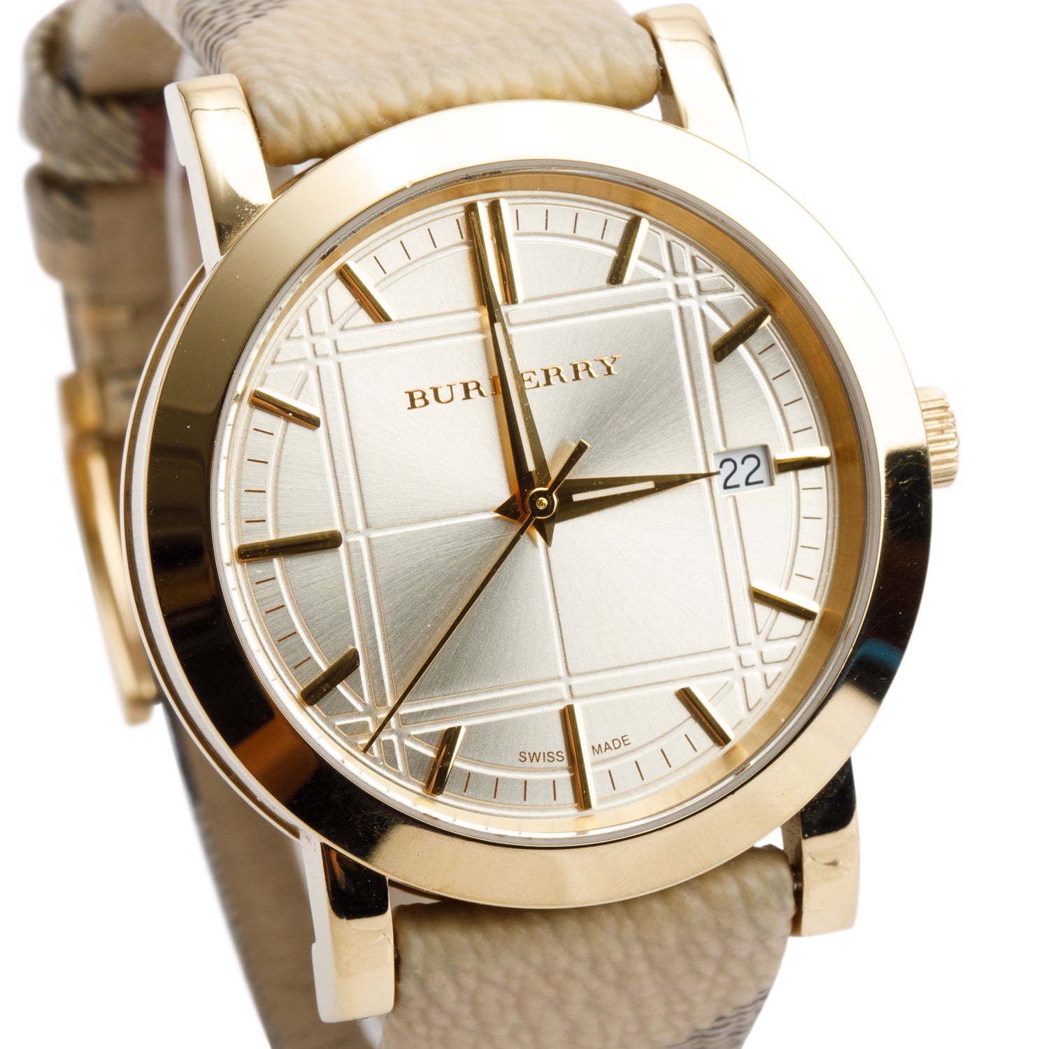 Burberry Gold-Plated Stainless Steel BU1396 38 MM The City Quartz Watch w/ Box & Papers