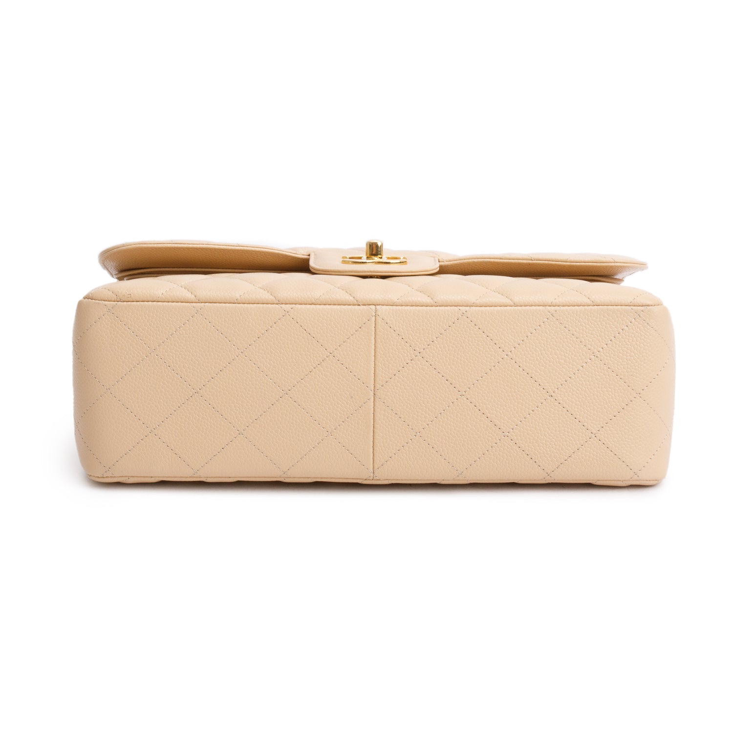 Chanel Beige Quilted Caviar Leather Classic Jumbo Double Flap Bag w/ Authenticity Card