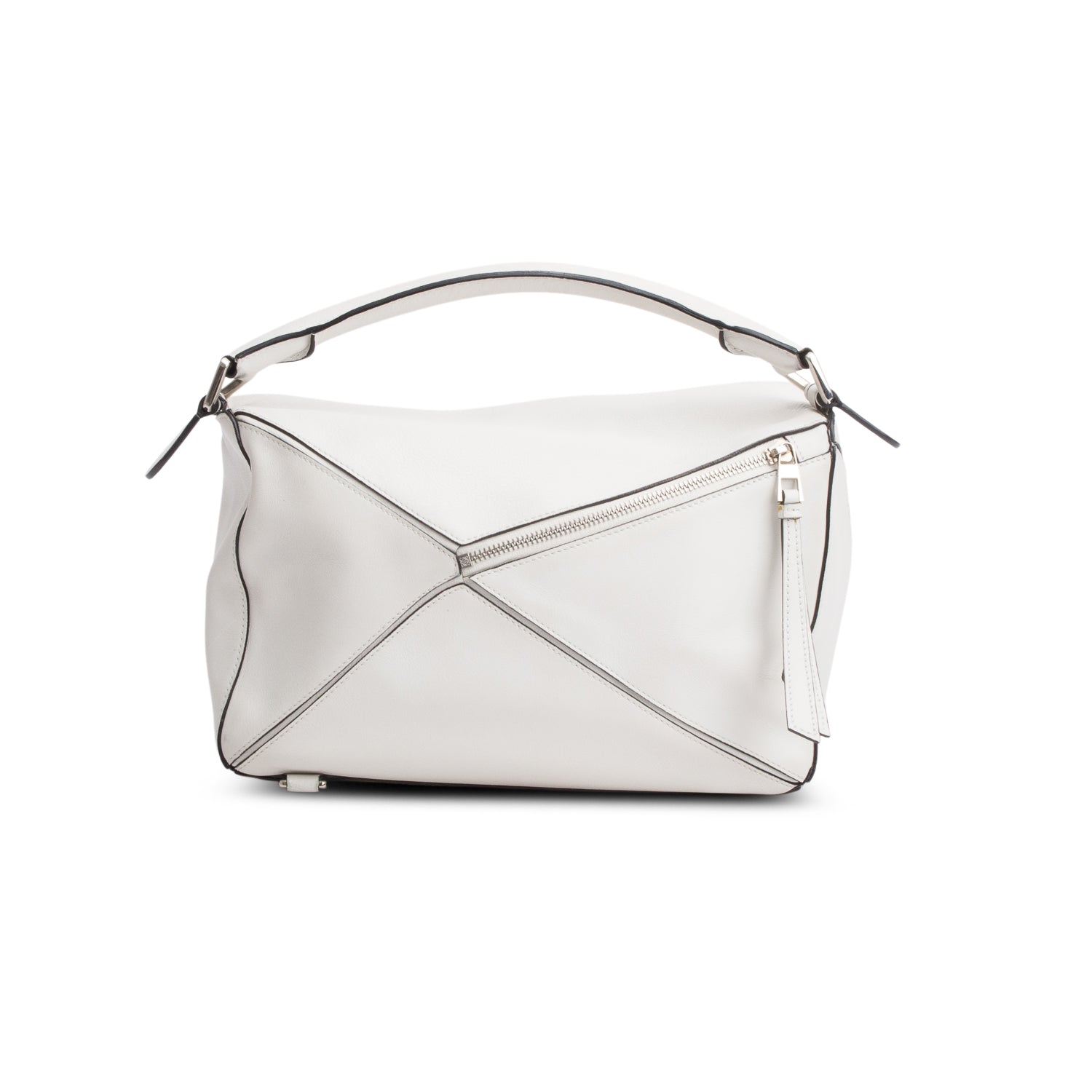 Loewe White Calfskin Leather Medium Puzzle Edge Bag w/ Strap