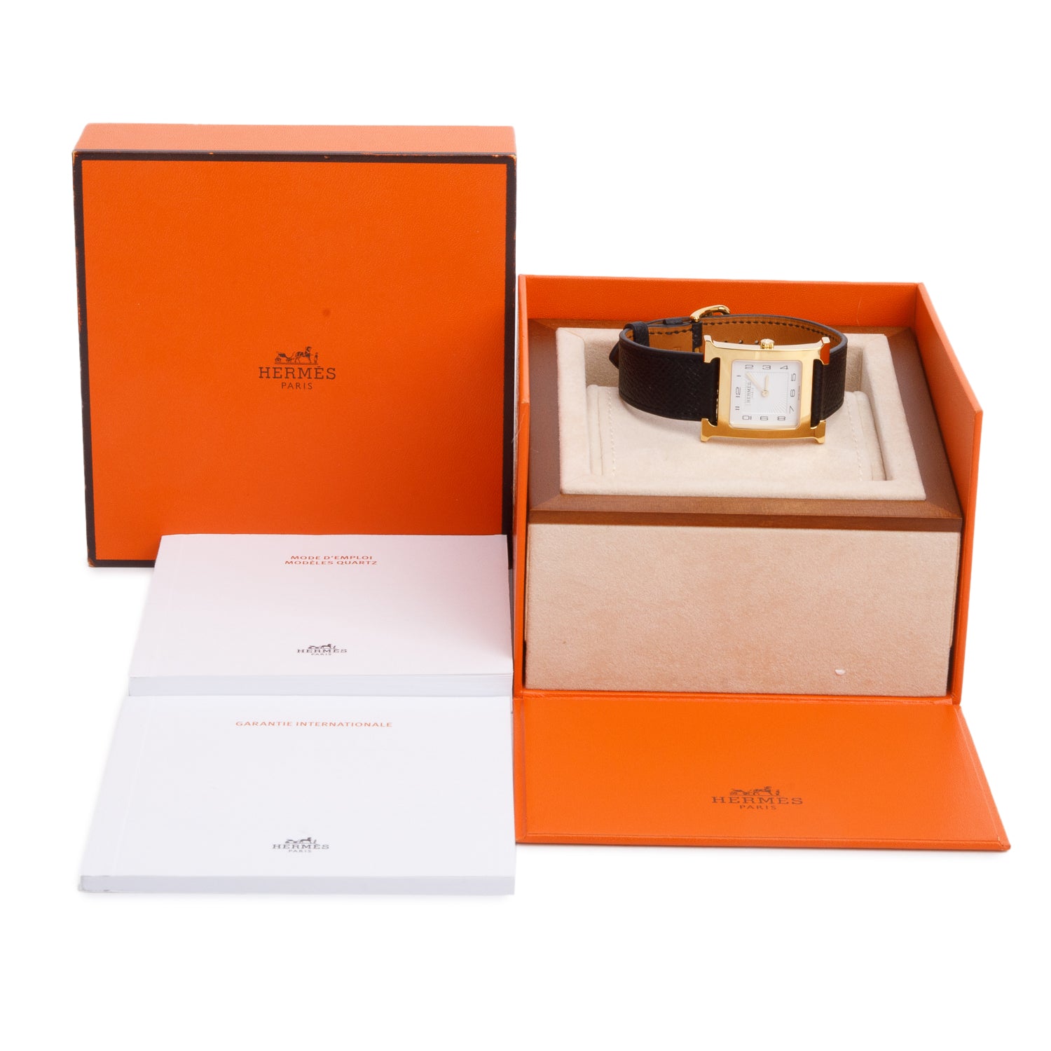 Hermes Gold Plated Stainless Steel Heure H Medium Model 30 MM Watch w/ Box