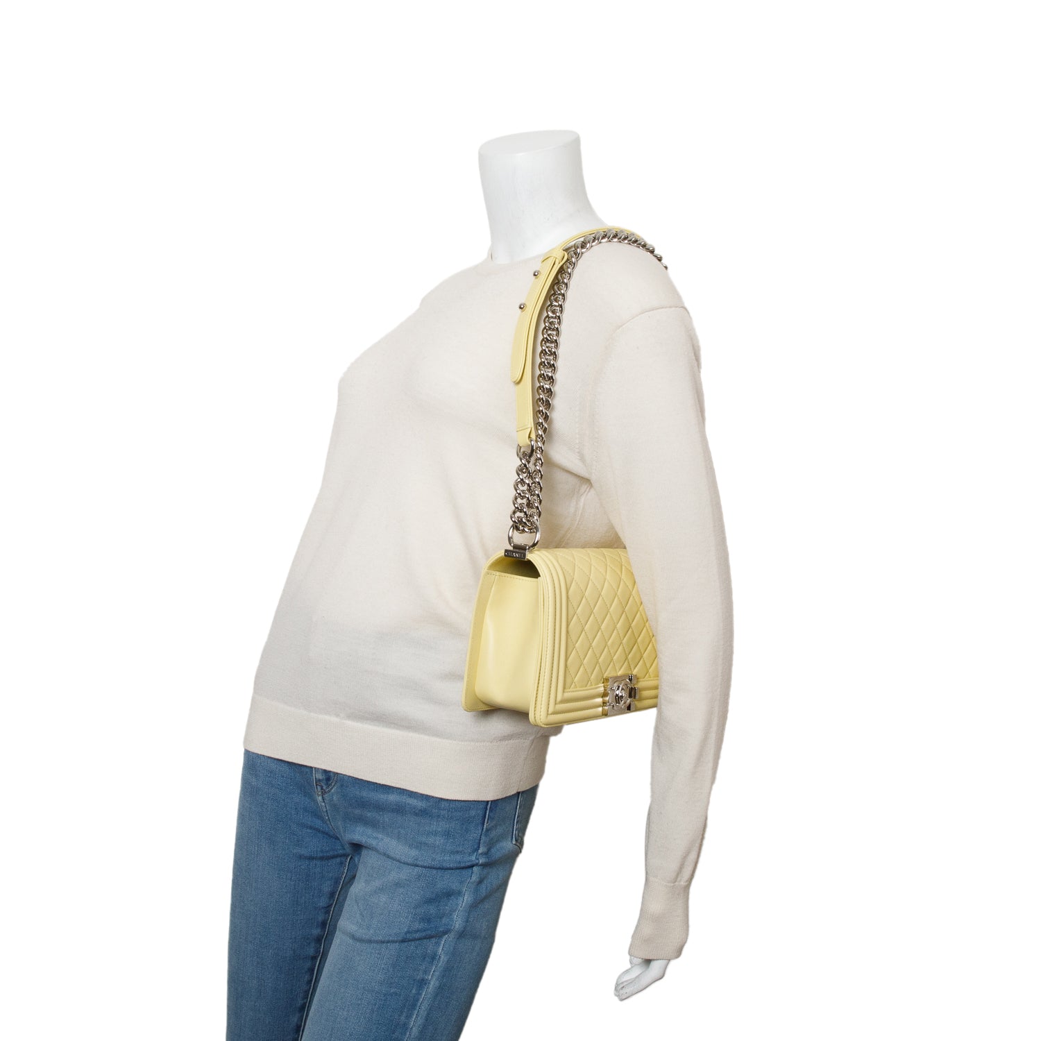 Chanel Yellow Quilted Lambskin Leather Medium Boy Bag w/ Authenticity Card