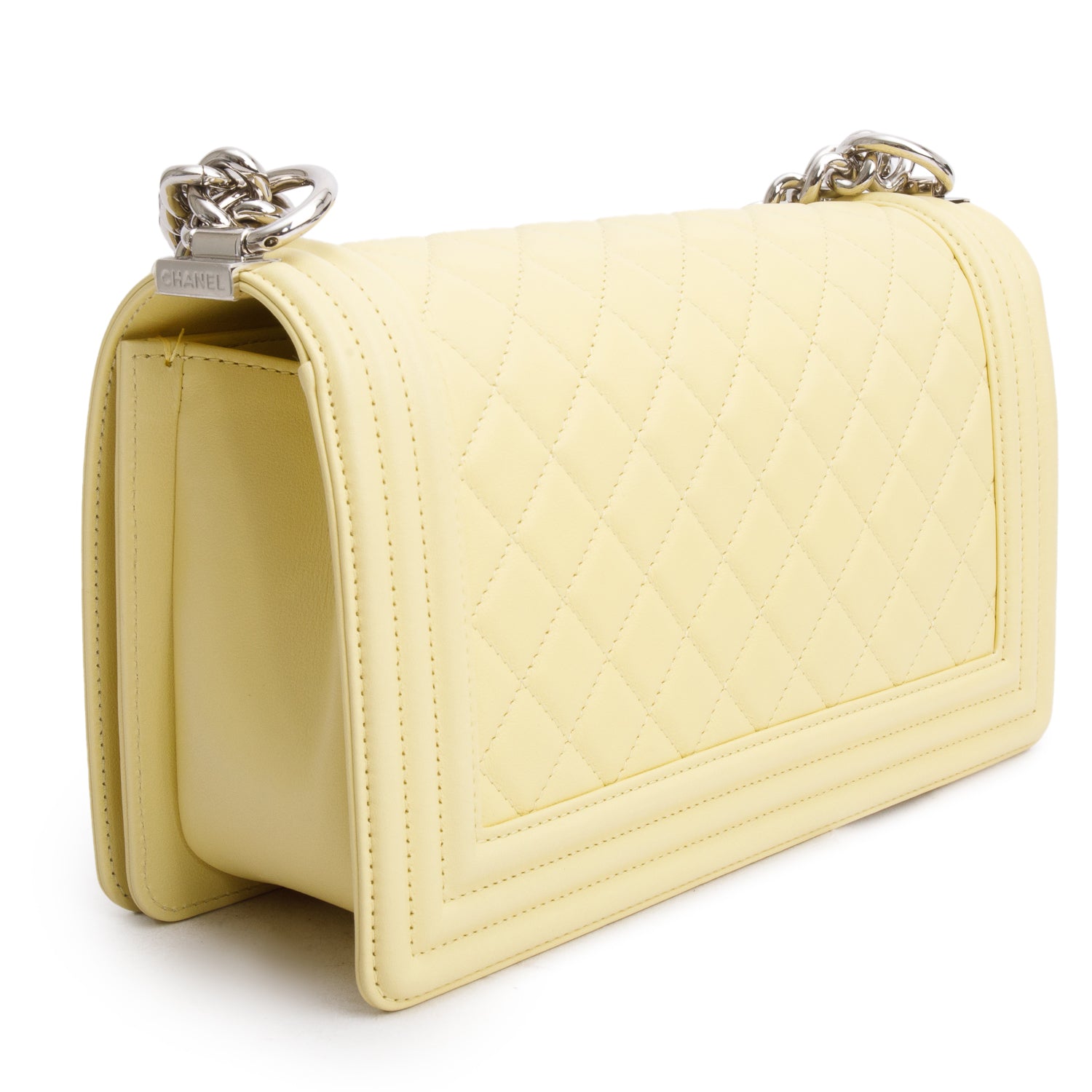 Chanel Yellow Quilted Lambskin Leather Medium Boy Bag w/ Authenticity Card