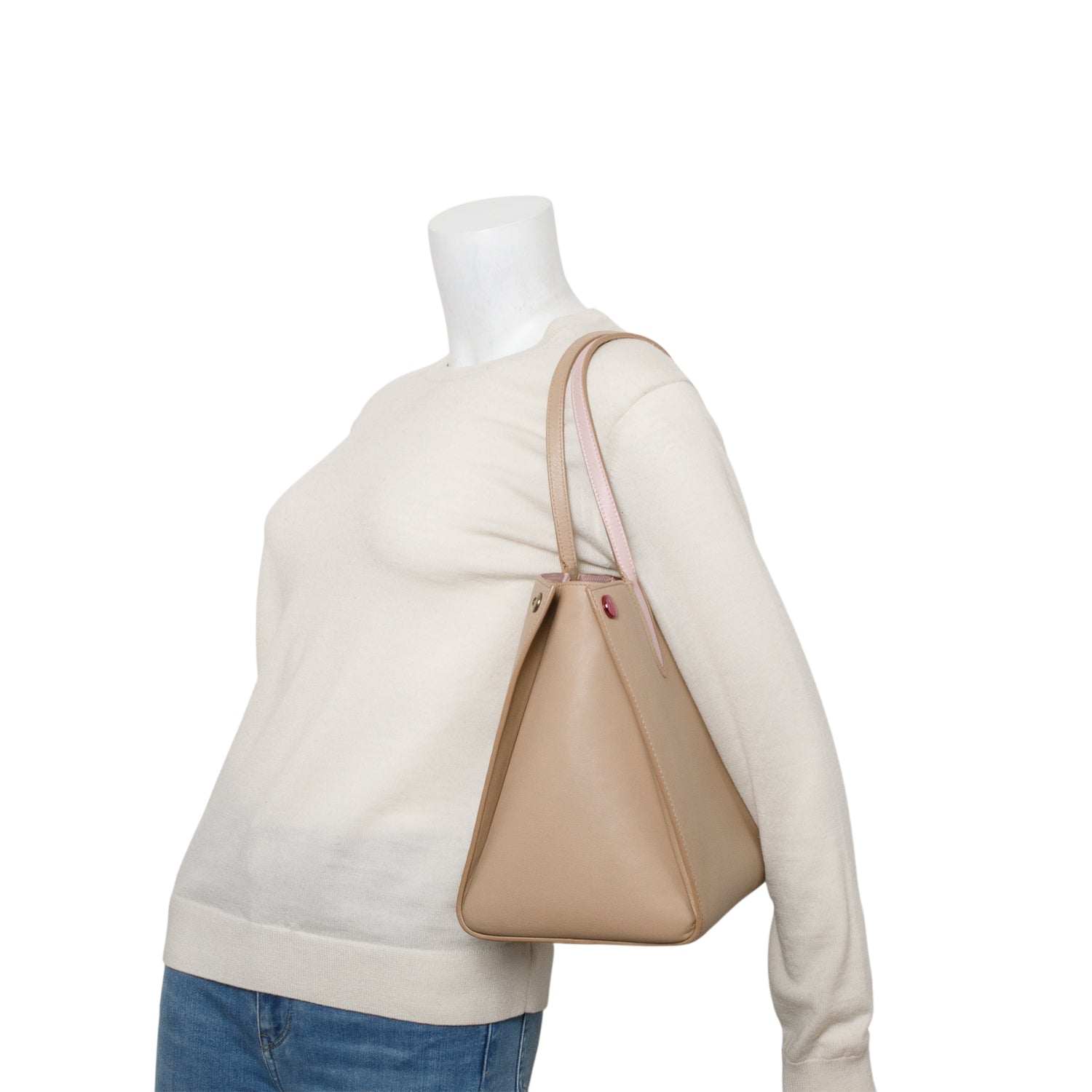 Christian Dior Beige Calfskin Leather Small Addict Shopping Tote