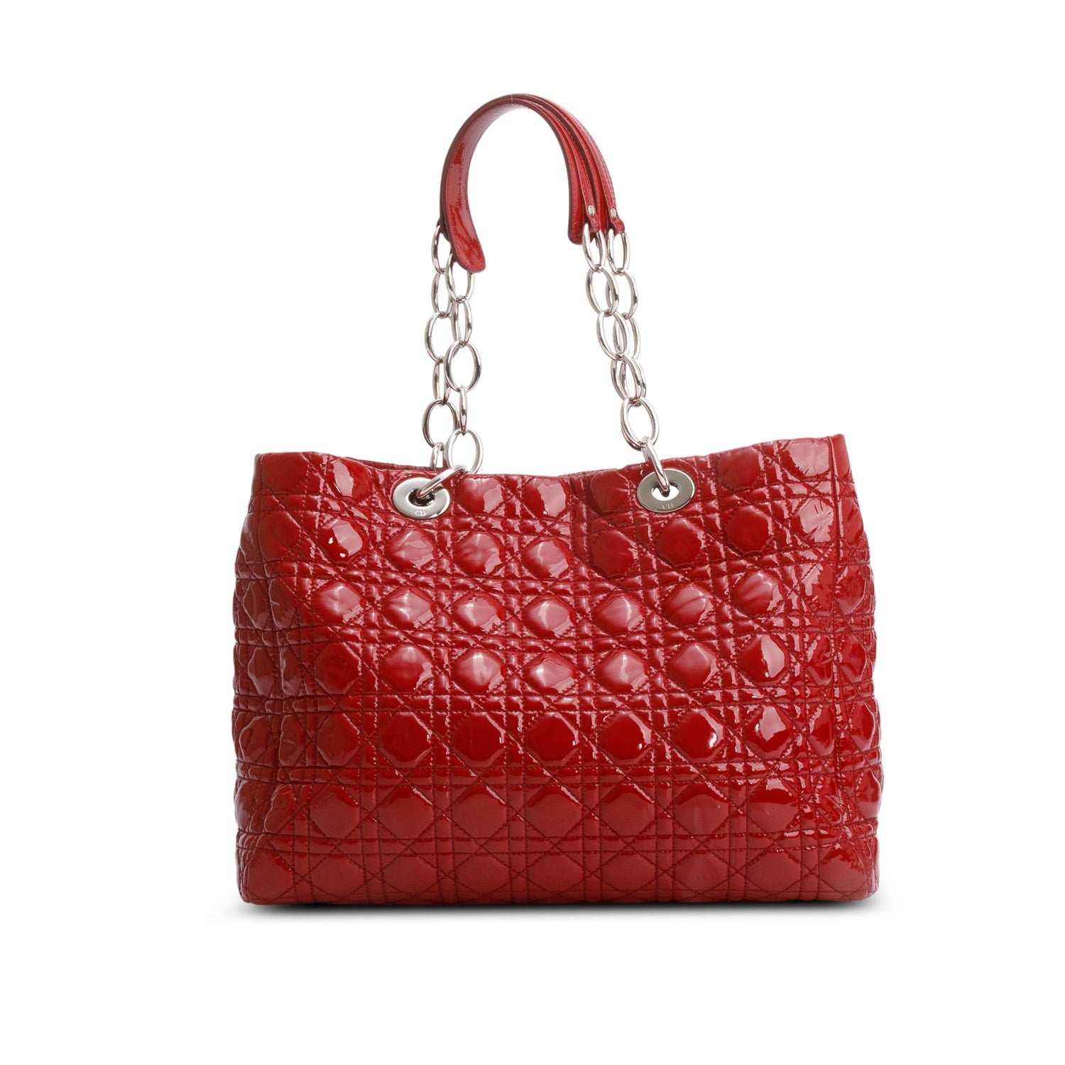 Christian Dior Red Patent Leather Cannage Soft Shopping Tote