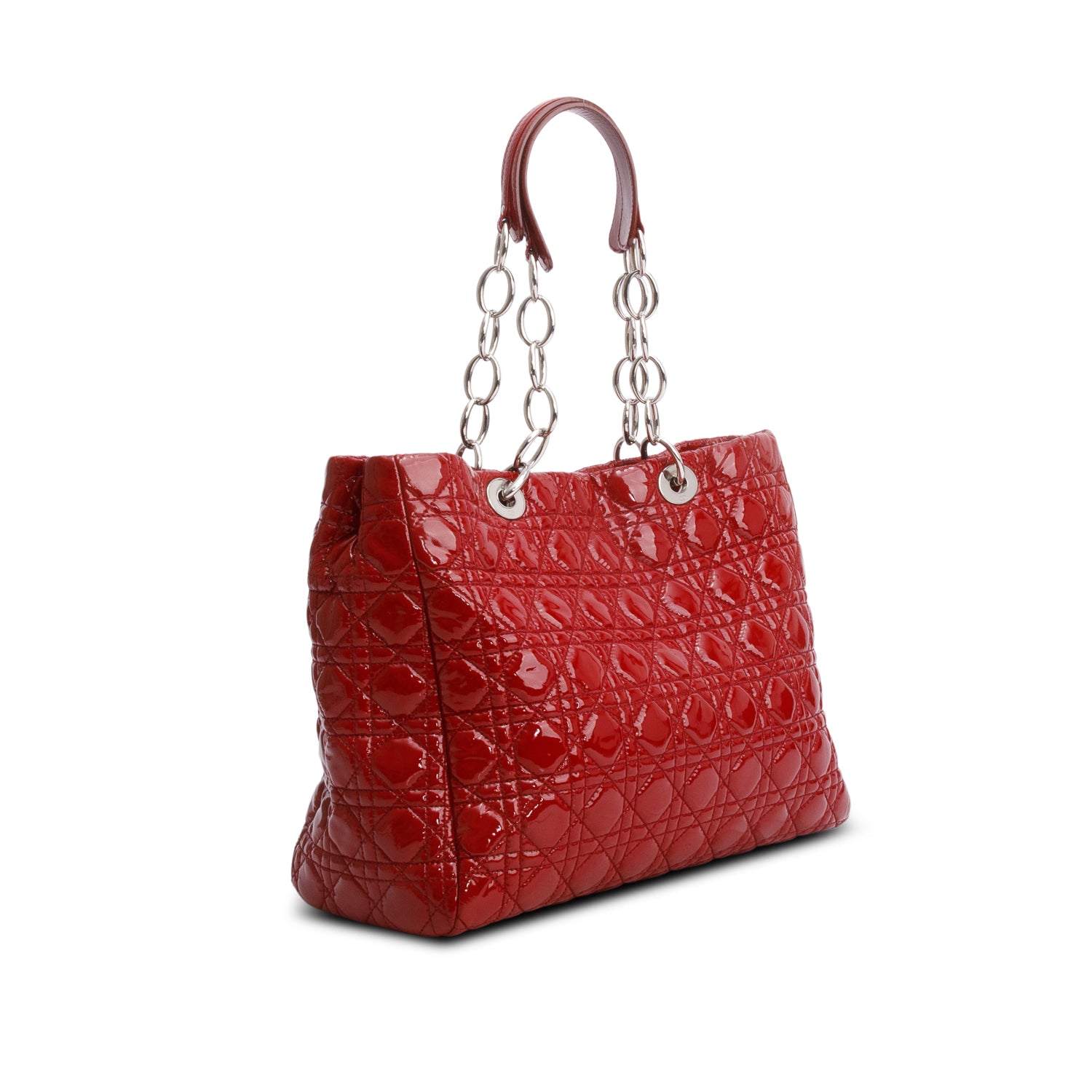 Christian Dior Red Patent Leather Cannage Soft Shopping Tote