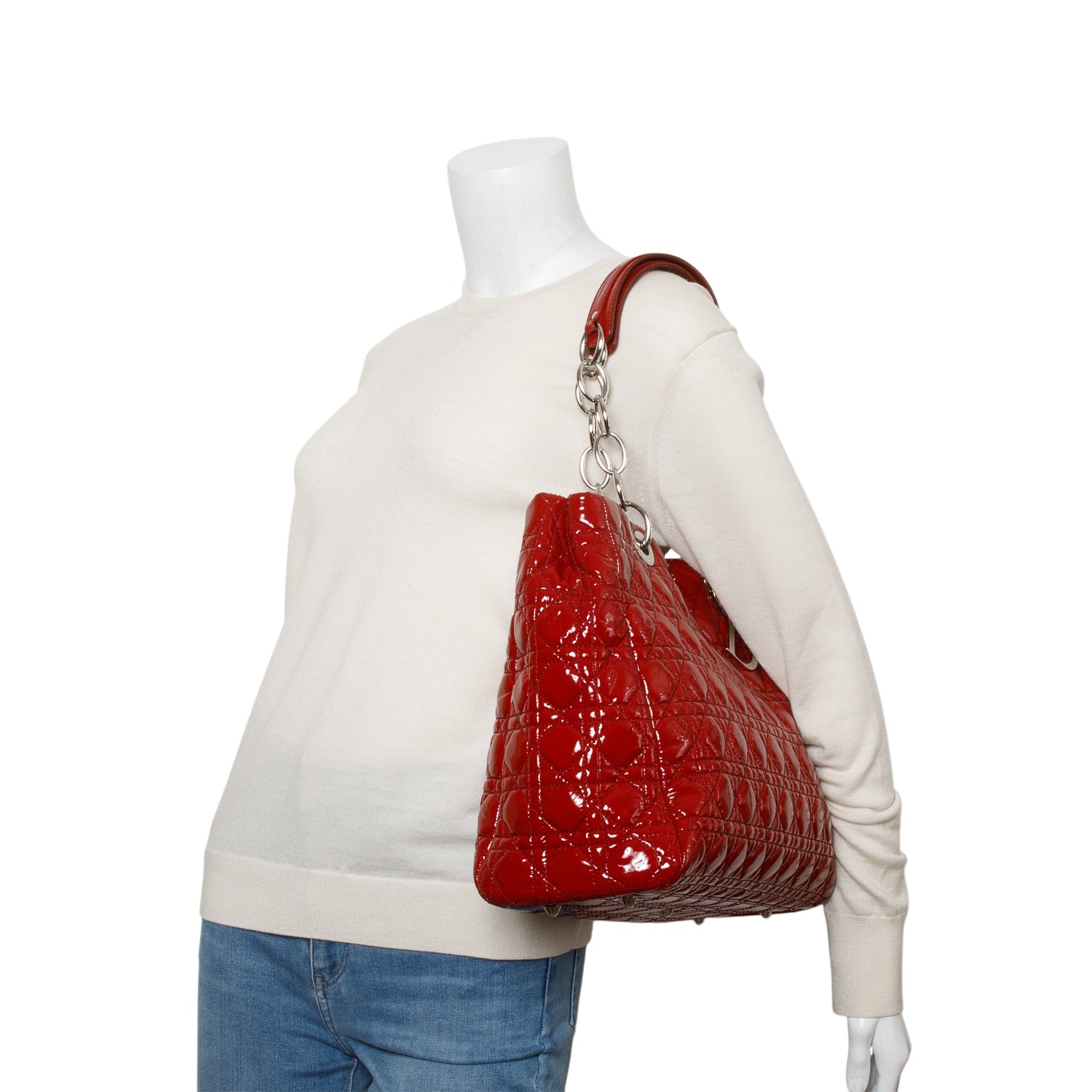 Christian Dior Red Patent Leather Cannage Soft Shopping Tote