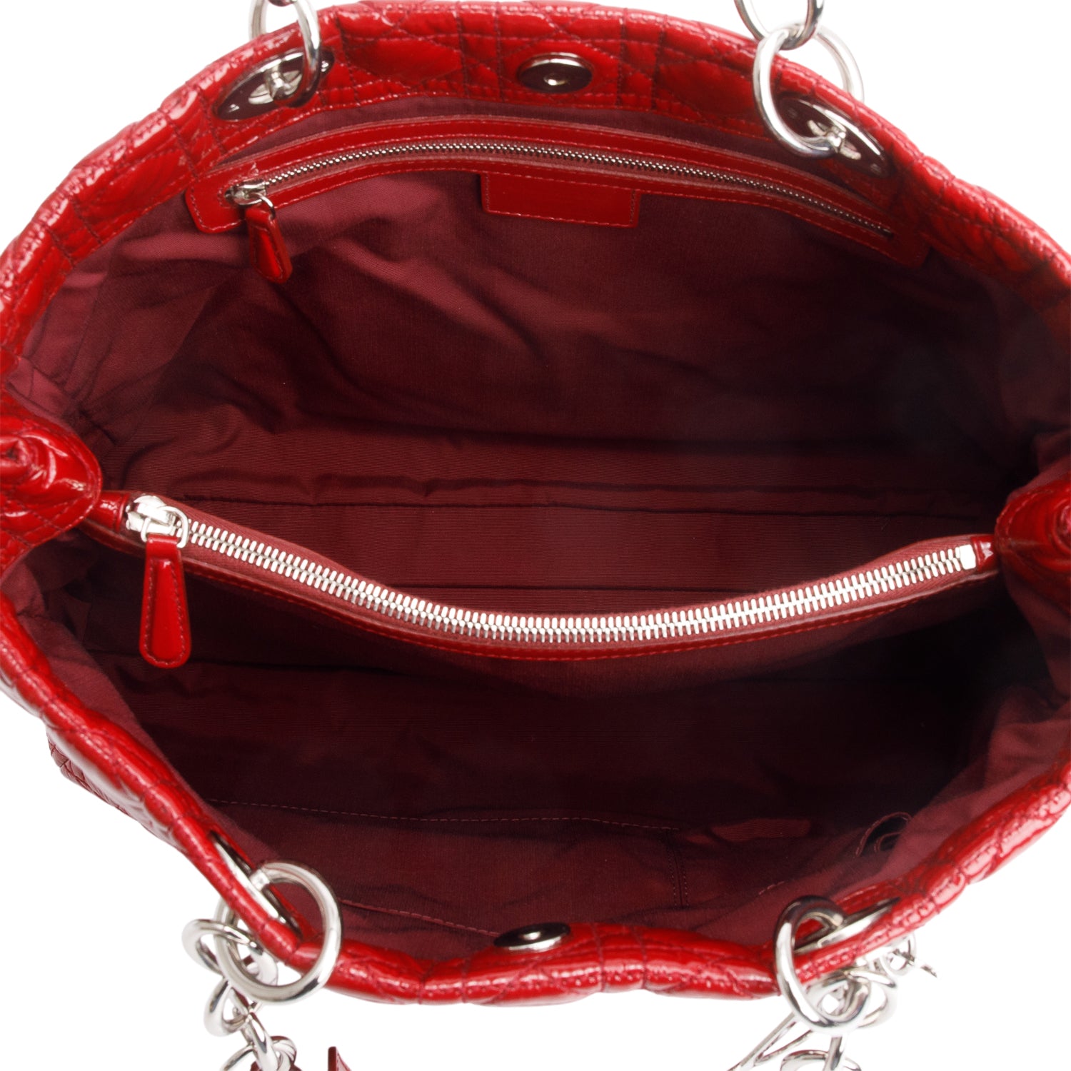 Christian Dior Red Patent Leather Cannage Soft Shopping Tote