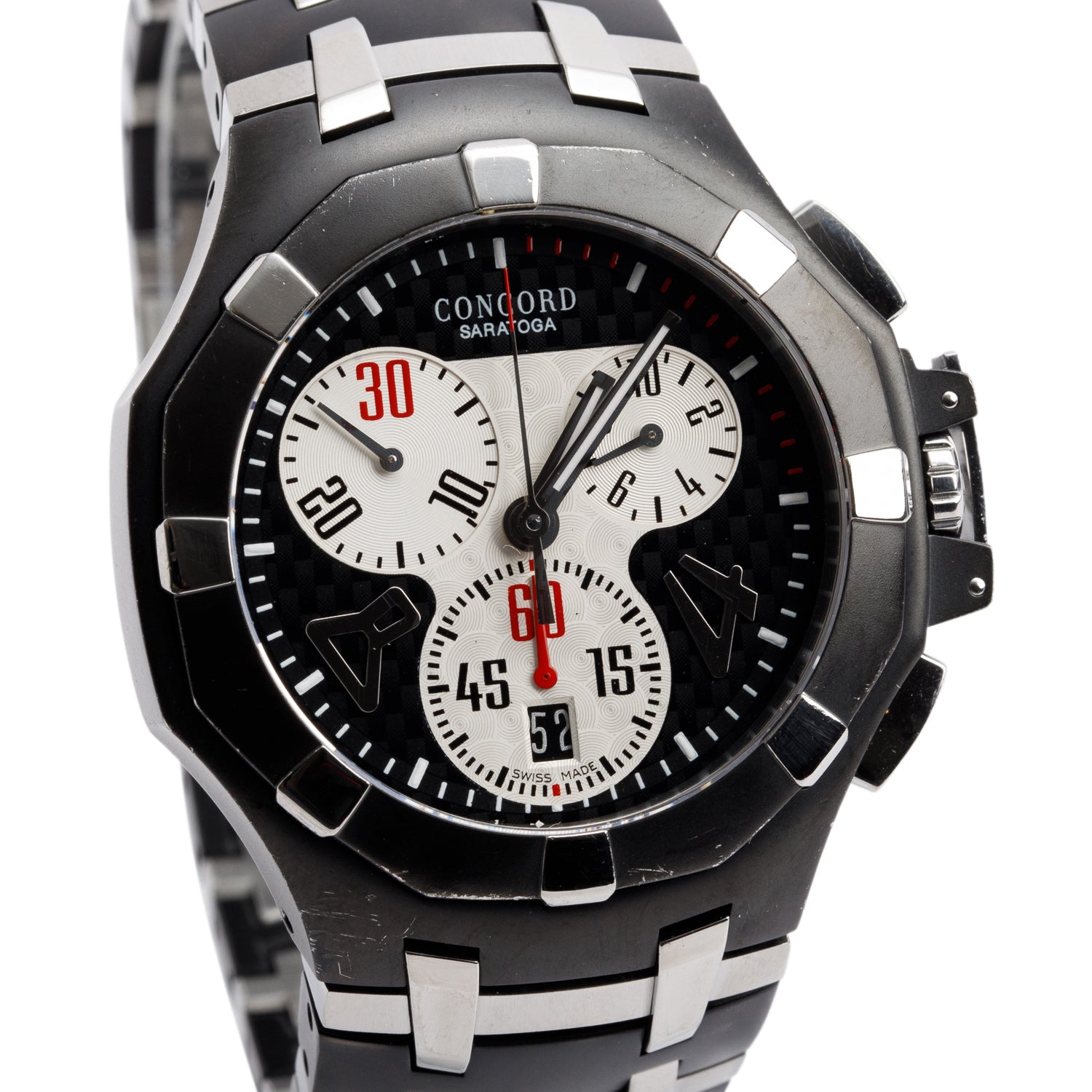 Concord Black PVD & Stainless Steel Saratoga 40 MM Chronograph Quartz Watch Silver Black & Silver Dial