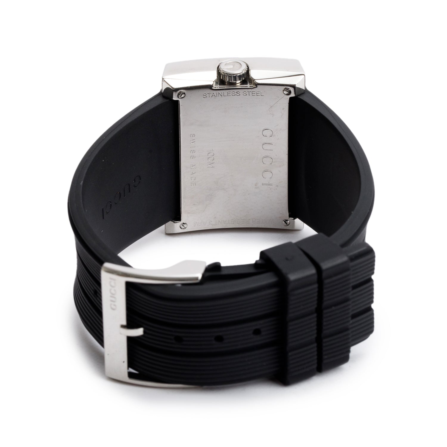 Gucci Staineless Steel Diamond Bezel 100M G-Rectangle Watch Black Dial