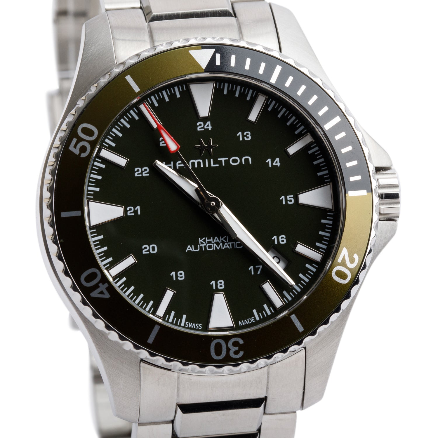 Hamilton 2023 Stainless Steel Khaki Navy Scuba 40 MM Automatic Watch Green Dial H823750 w/ Box & Papers