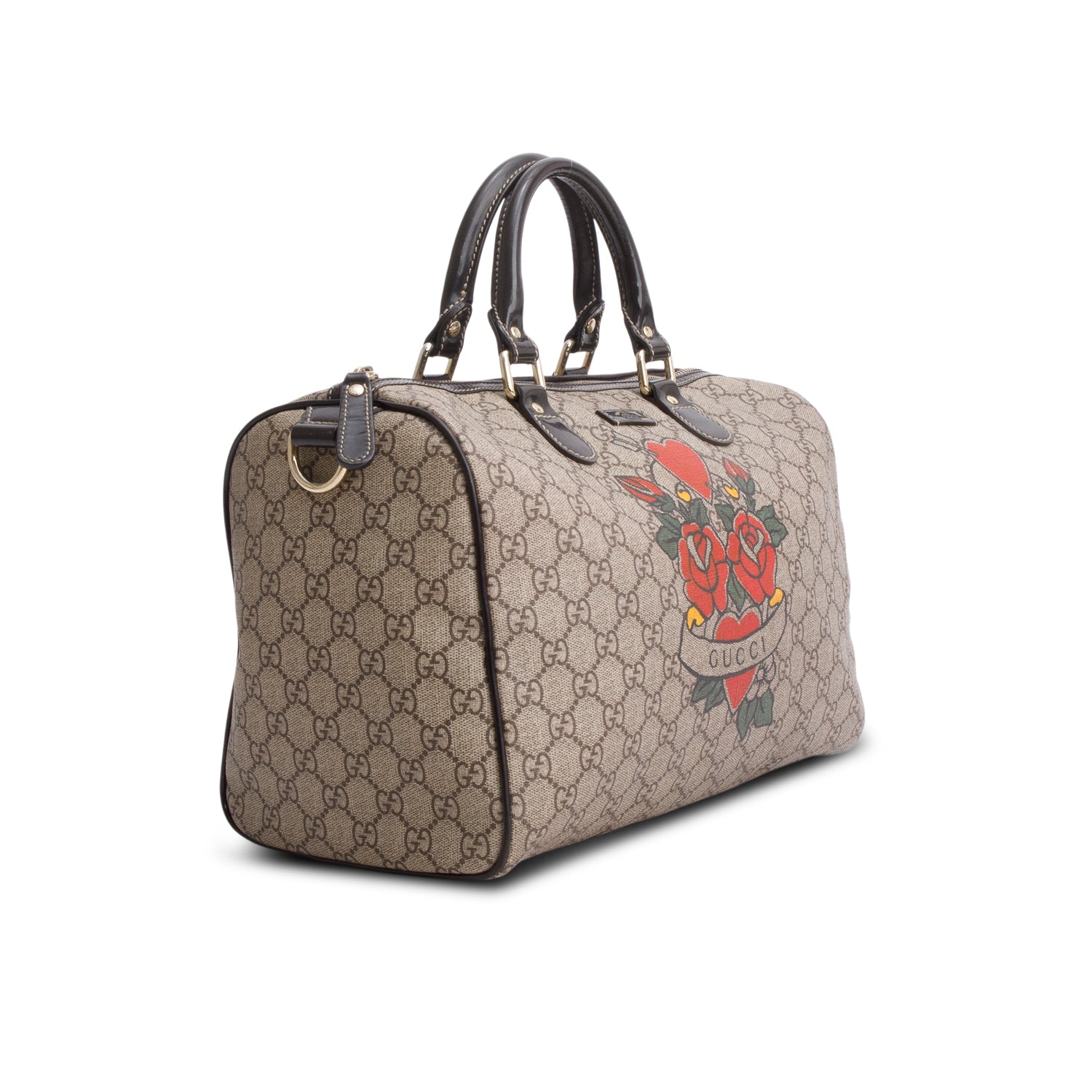 Gucci Beige GG Plus Monogram Tattoo Heart Medium Joy Boston Bag