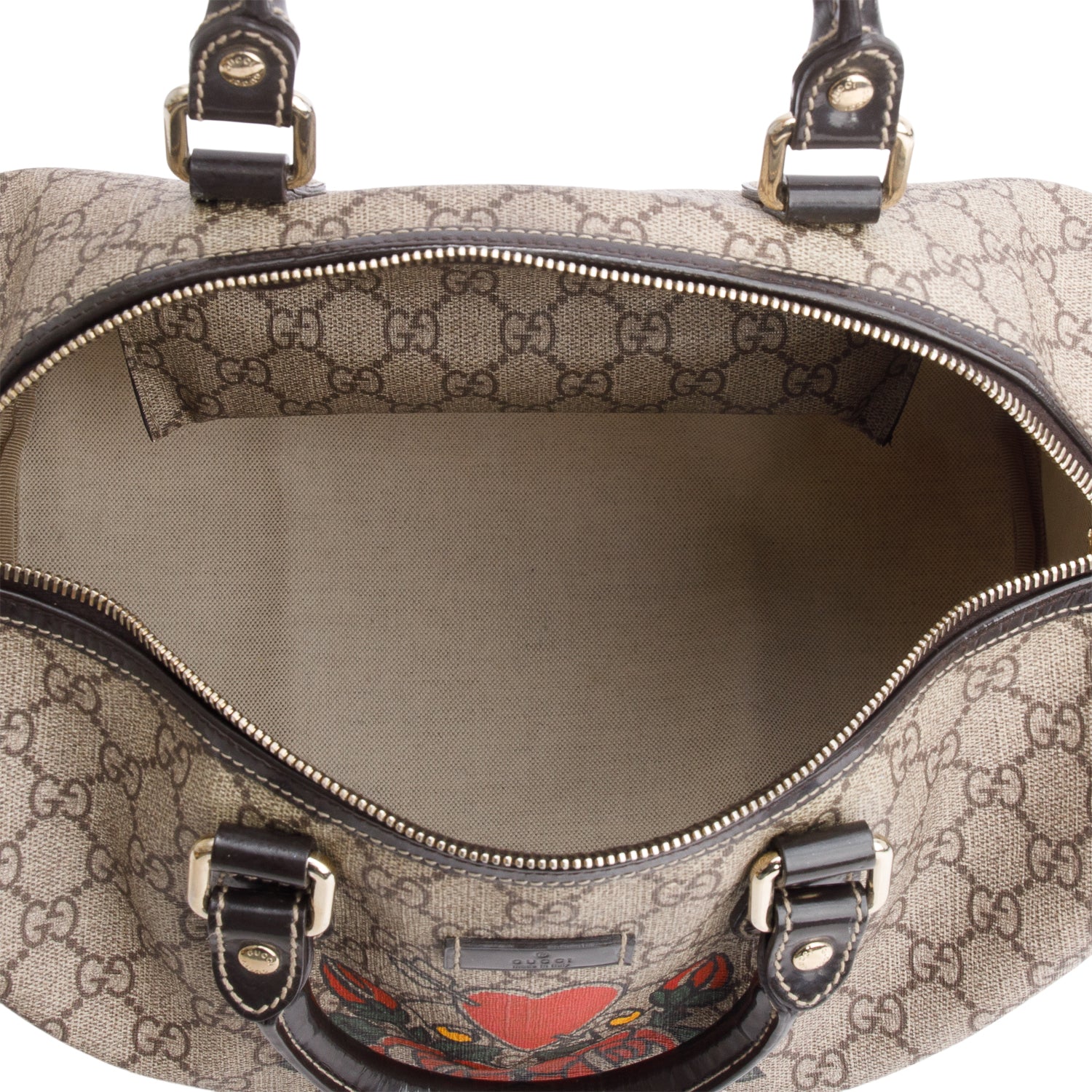Gucci Beige GG Plus Monogram Tattoo Heart Medium Joy Boston Bag