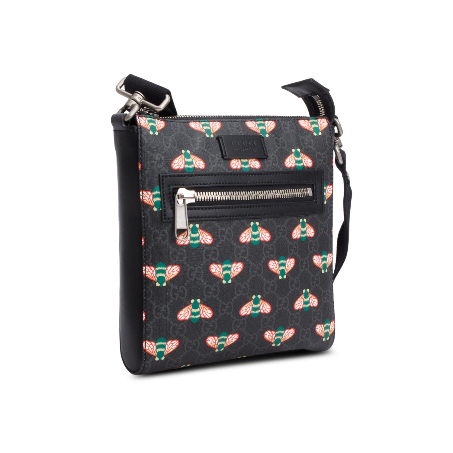 Gucci Black GG Supreme Monogram Bestiary Flat Messenger Bag