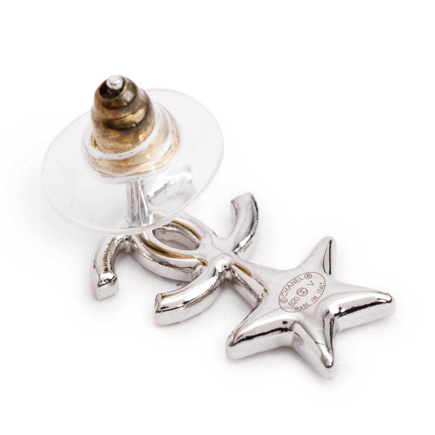 Chanel 2020 Palladium Plated Strass CC Star Earrings w/ Box