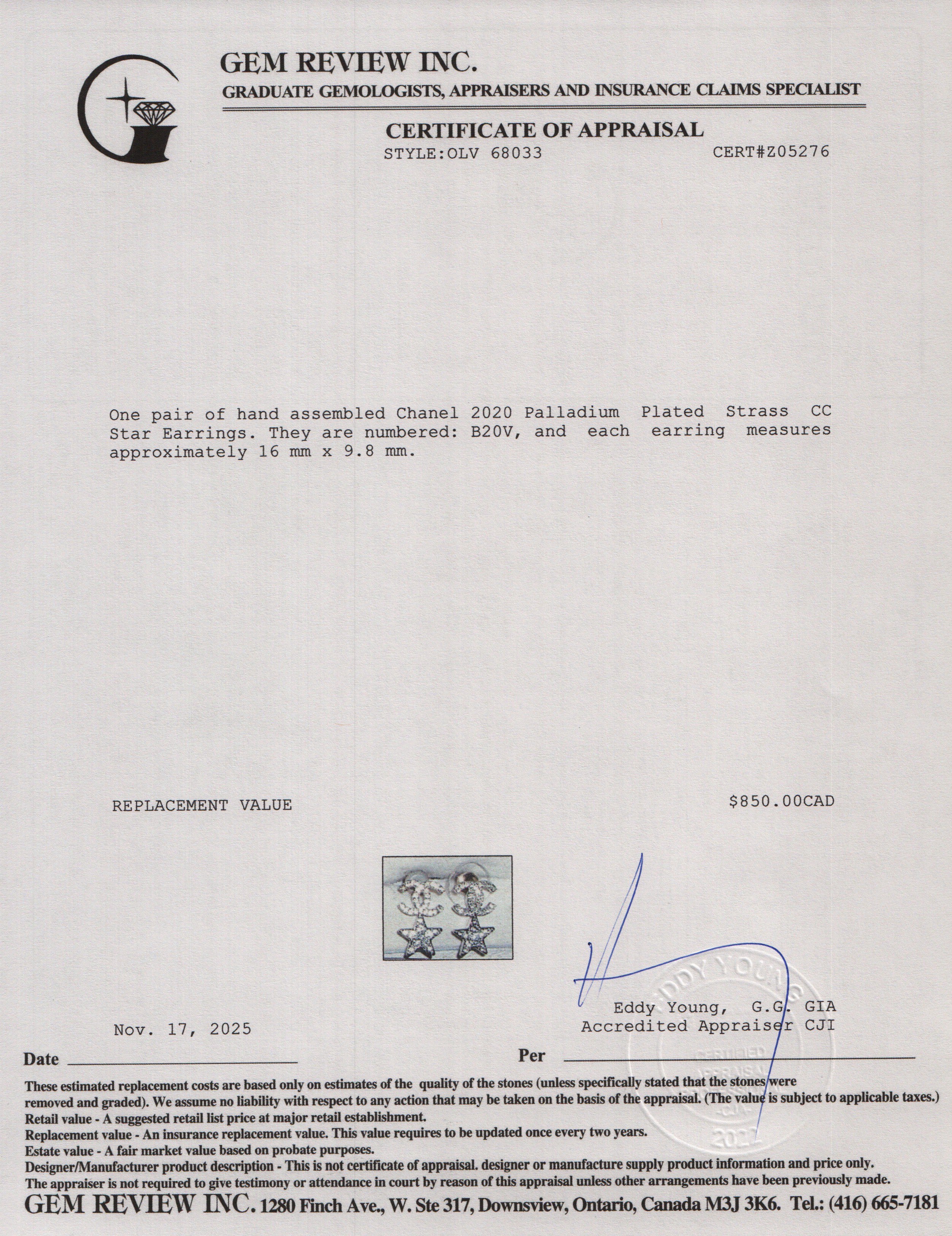 Chanel 2020 Palladium Plated Strass CC Star Earrings w/ Box