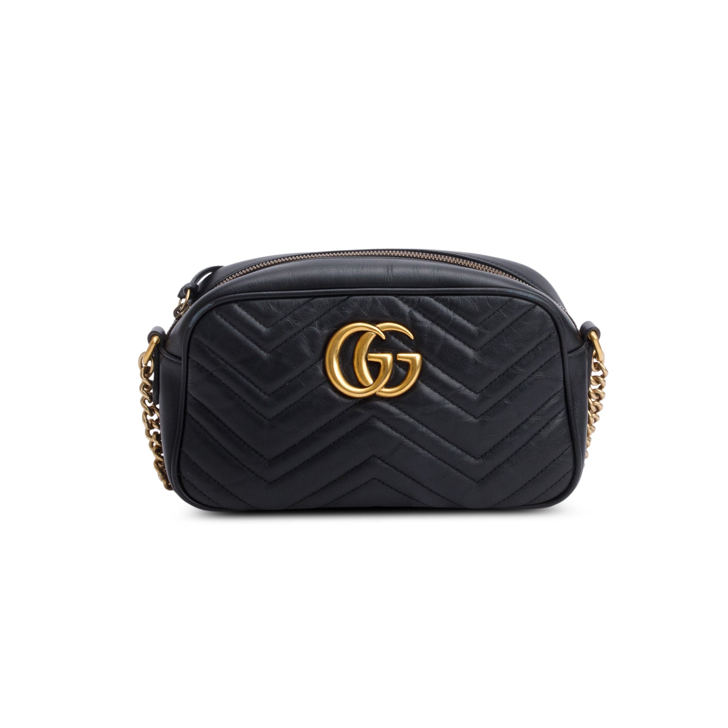 Gucci Black Matelasse Leather GG Marmont Small Camera Bag