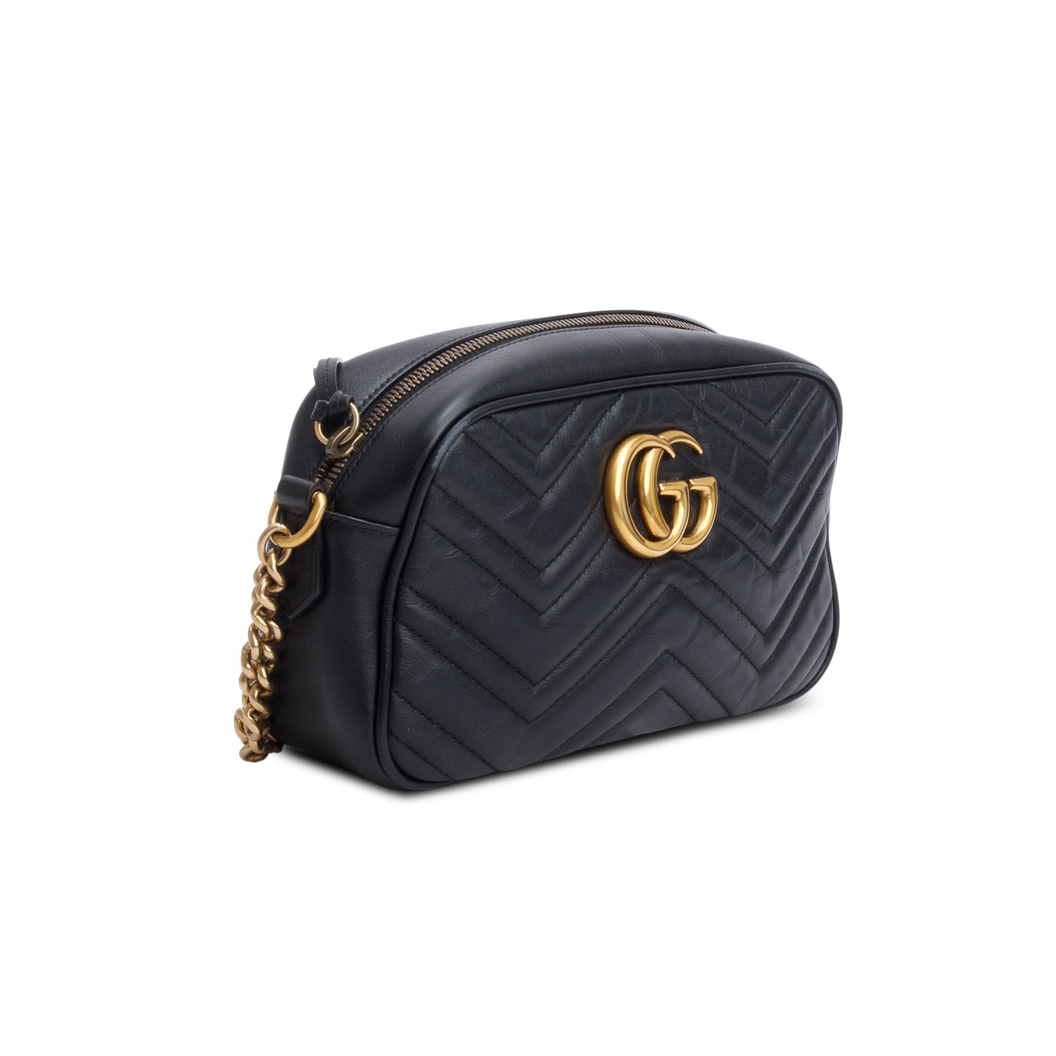 Gucci Black Matelasse Leather GG Marmont Small Camera Bag
