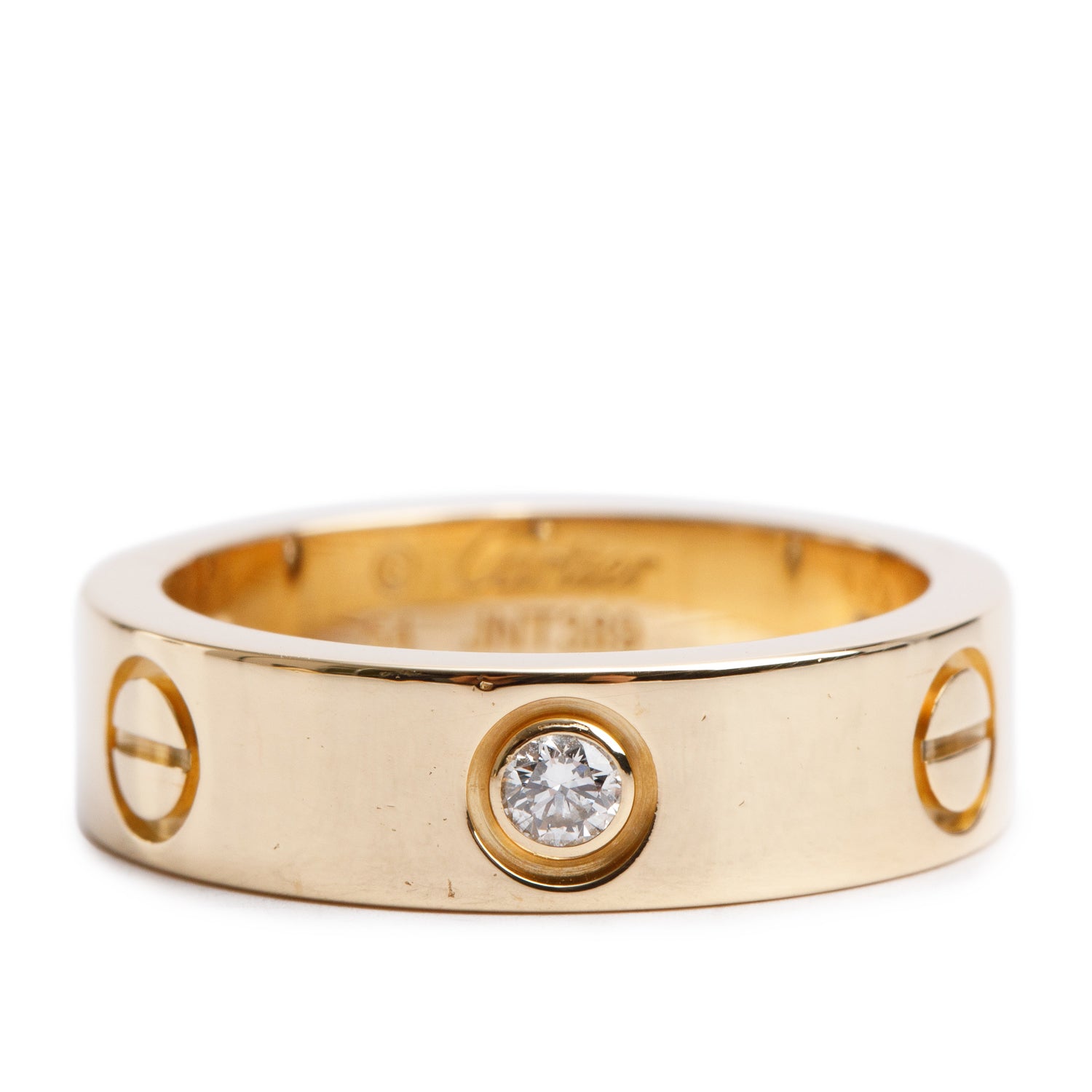 Cartier 18k Yellow Gold 3 Diamond 5.5 MM Love Ring, Size 54 7 w/ Certificate