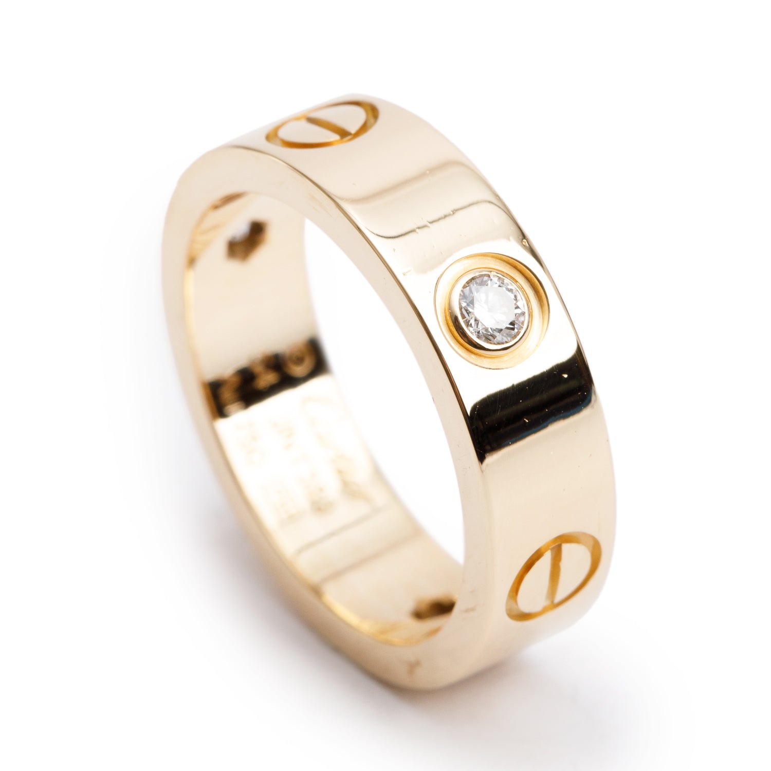 Cartier 18k Yellow Gold 3 Diamond 5.5 MM Love Ring, Size 54 7 w/ Certificate
