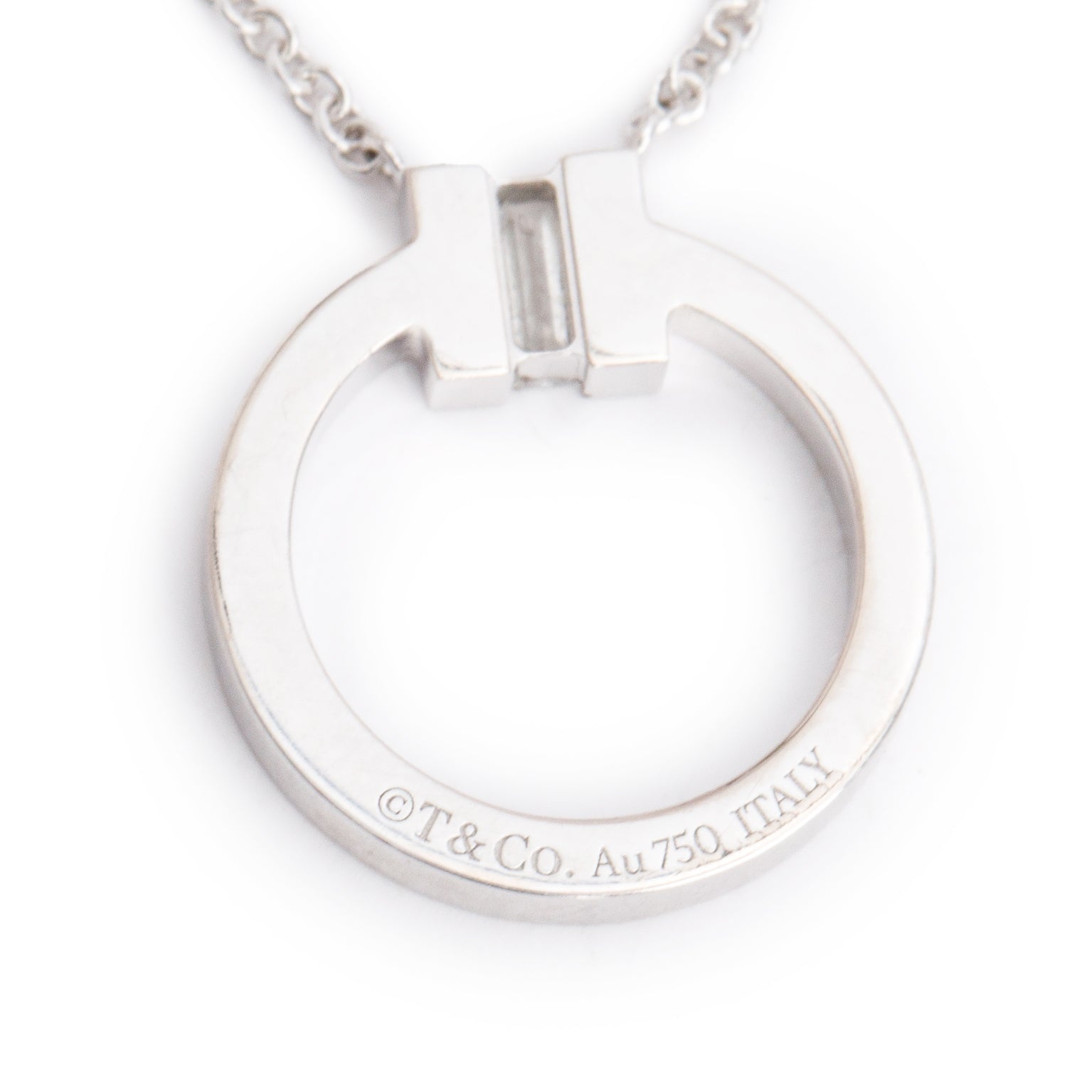 Tiffany & Co. 18k White Gold Diamond T Pendant Necklace w/ Box