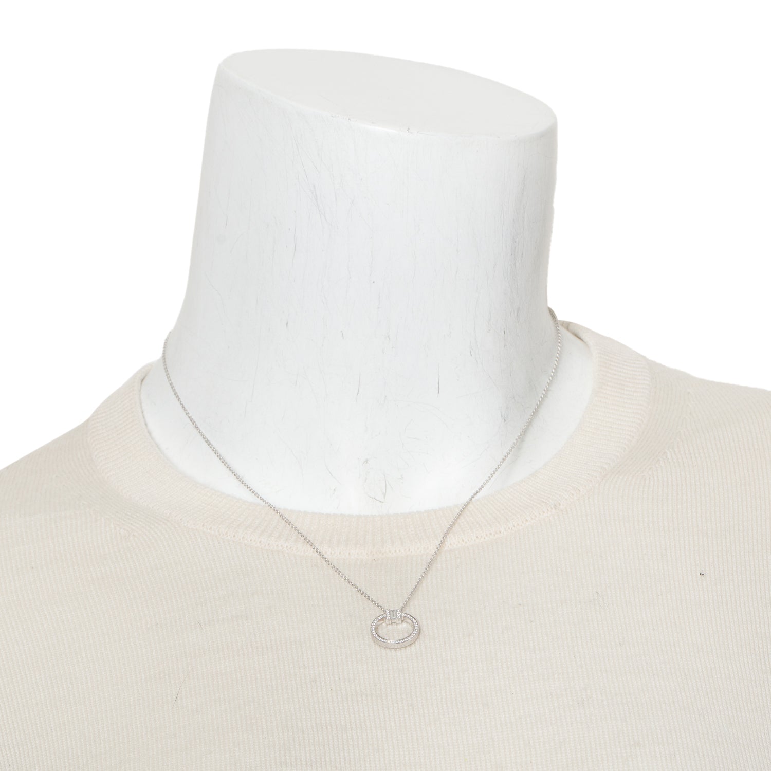 Tiffany & Co. 18k White Gold Diamond T Pendant Necklace w/ Box