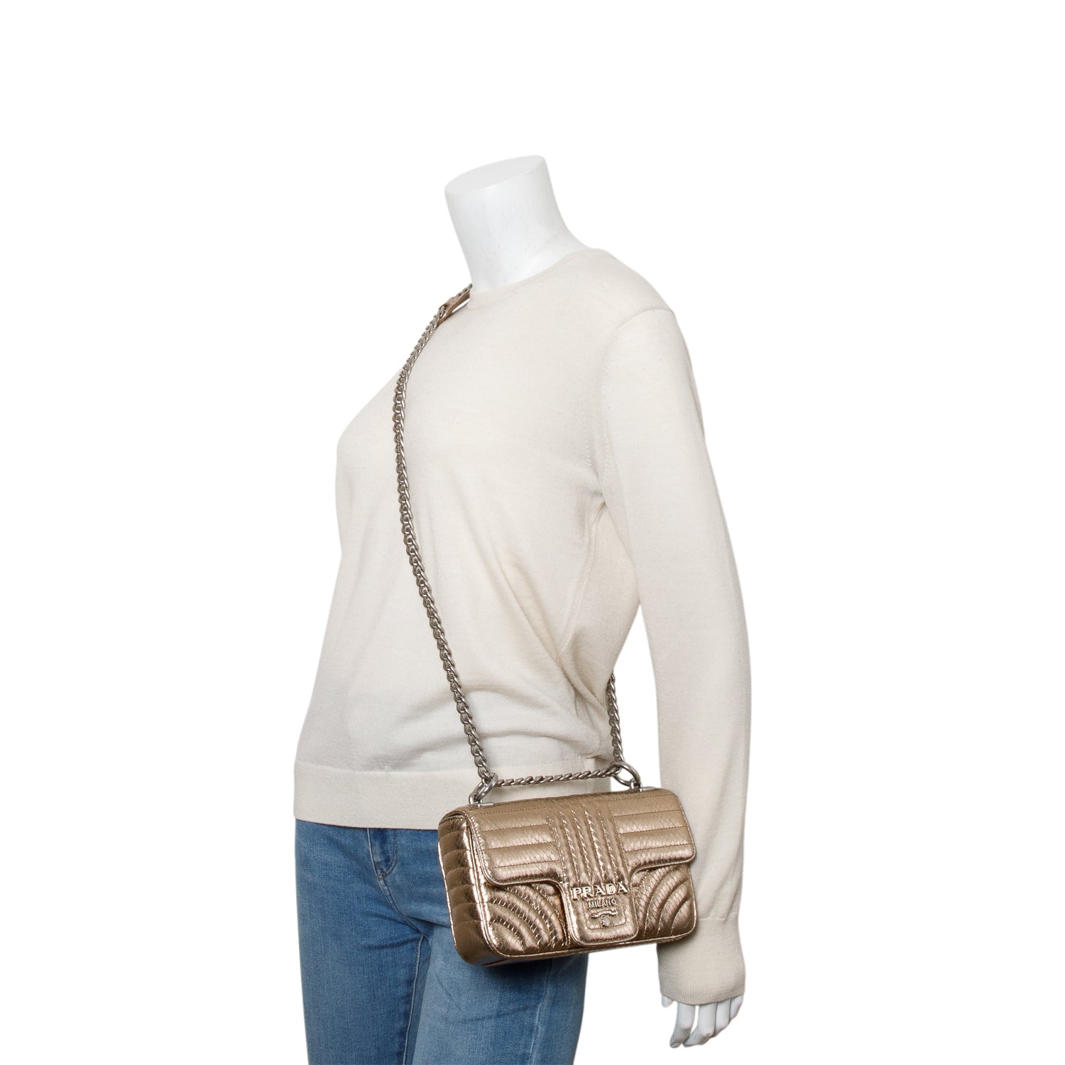 Prada Metallic Gold Python Diagramme Shoulder Bag