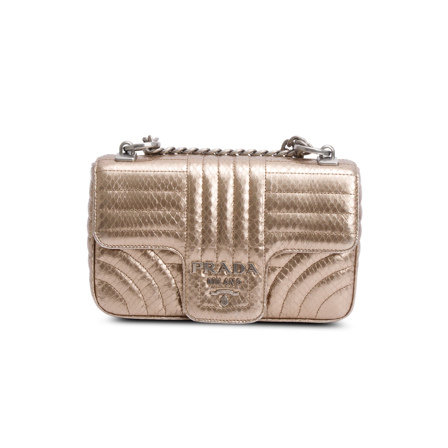 Prada Metallic Gold Python Diagramme Shoulder Bag