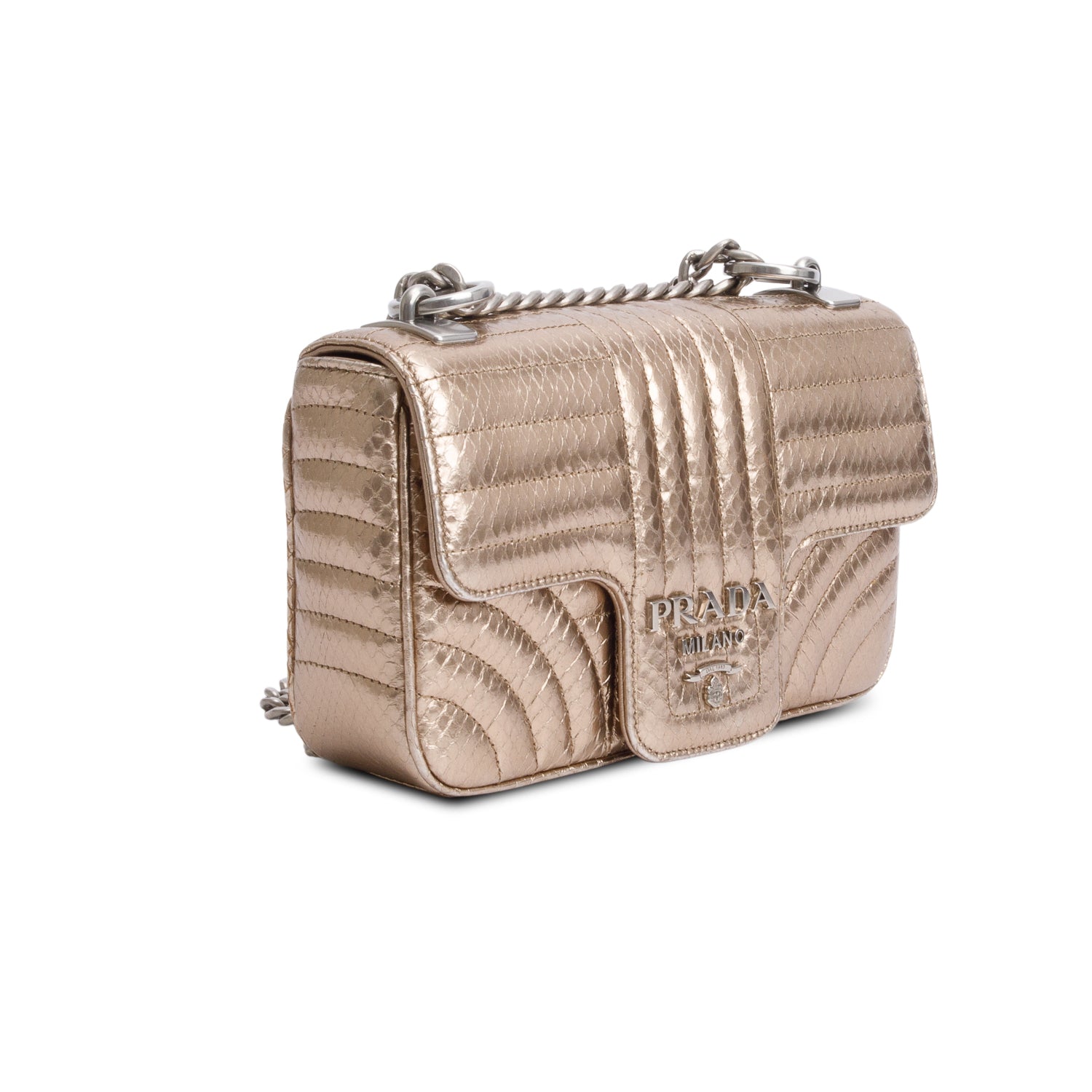 Prada Metallic Gold Python Diagramme Shoulder Bag