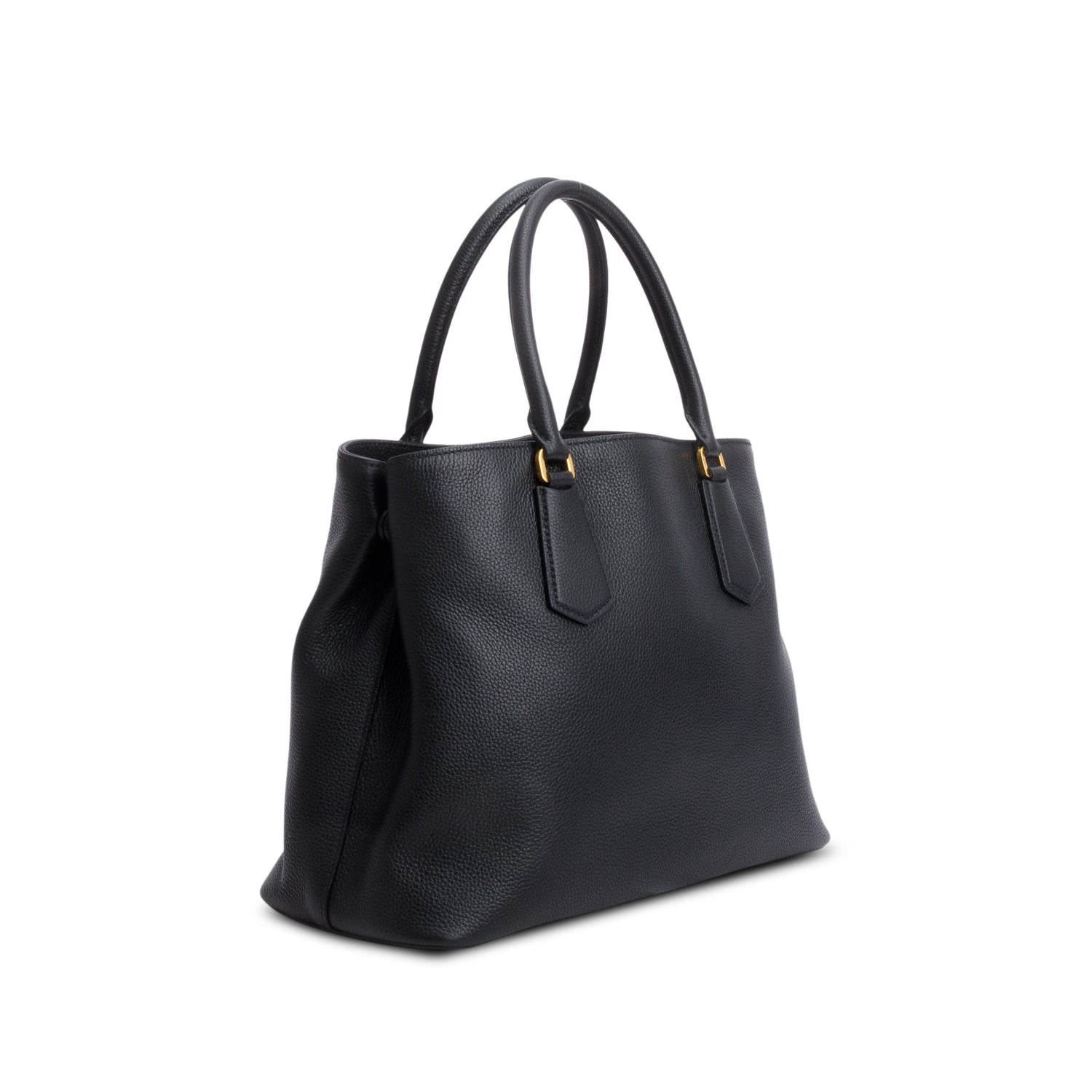 Prada Black Vitello Phenix Cuir Medium Double Bag w/ Strap