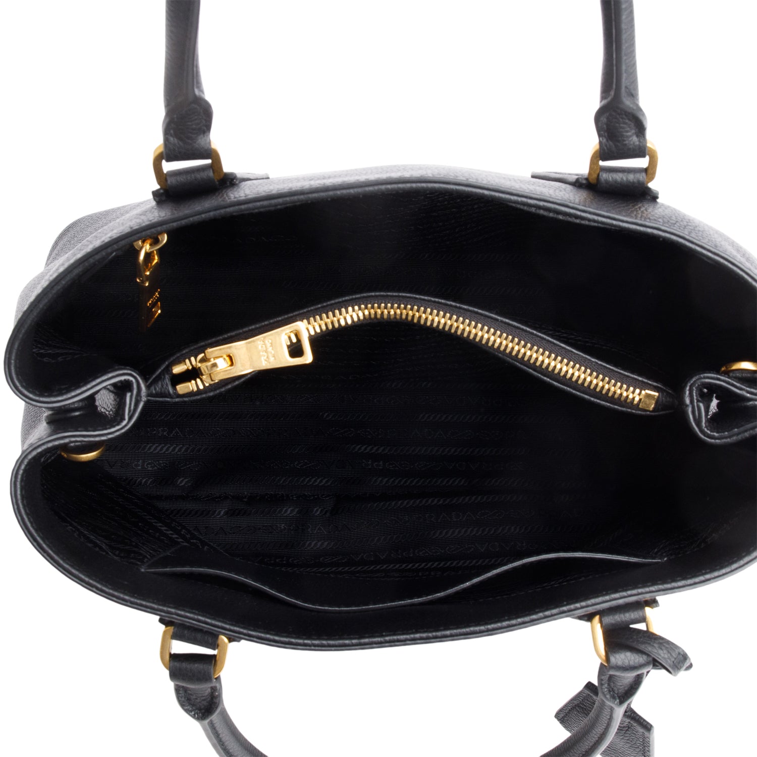 Prada Black Vitello Phenix Cuir Medium Double Bag w/ Strap