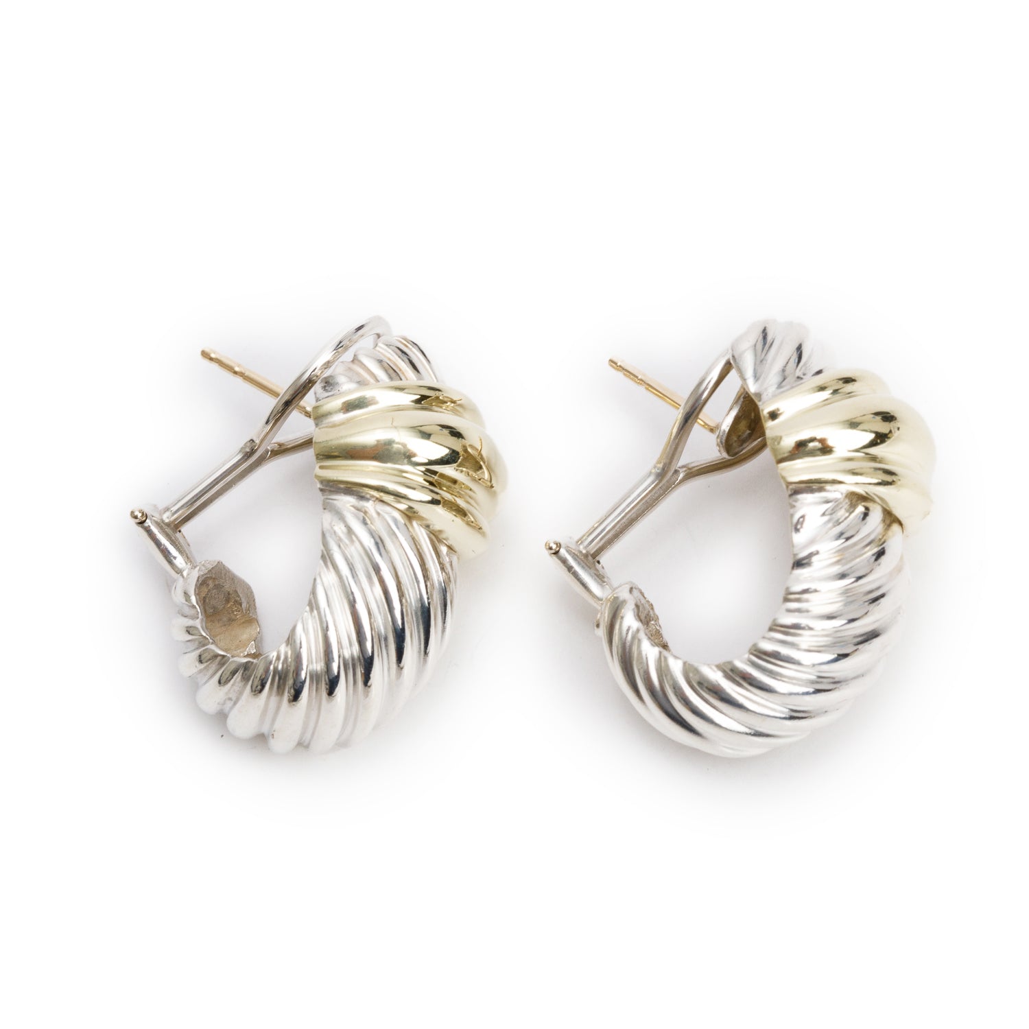 David Yurman Vintage Sterling Silver & 14k Yellow Gold Shrimp Earrings