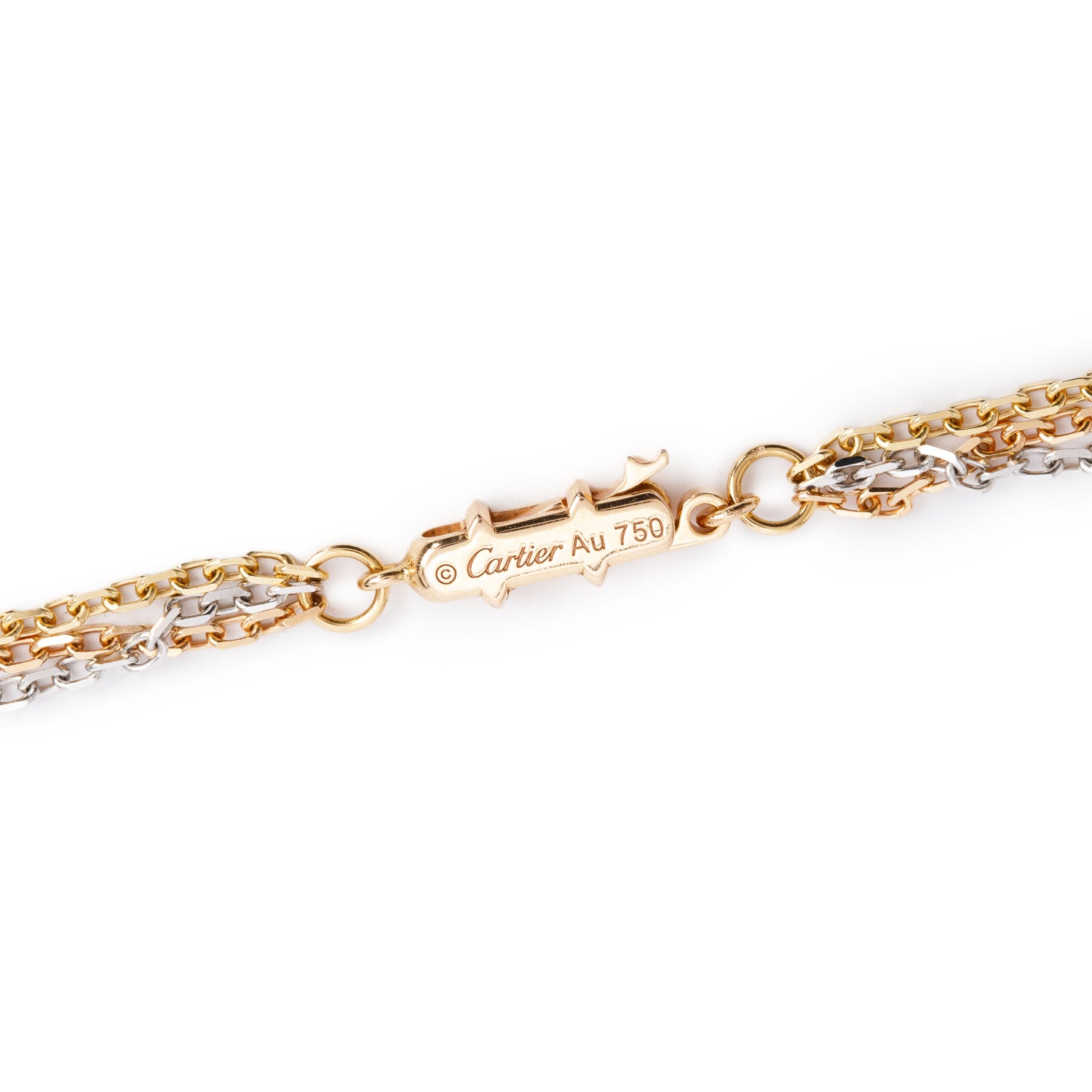 Cartier 2022 18k Yellow, White & Rose Gold Trinity Chain Necklace, Small Model w/ Box, Receipt & Certificate