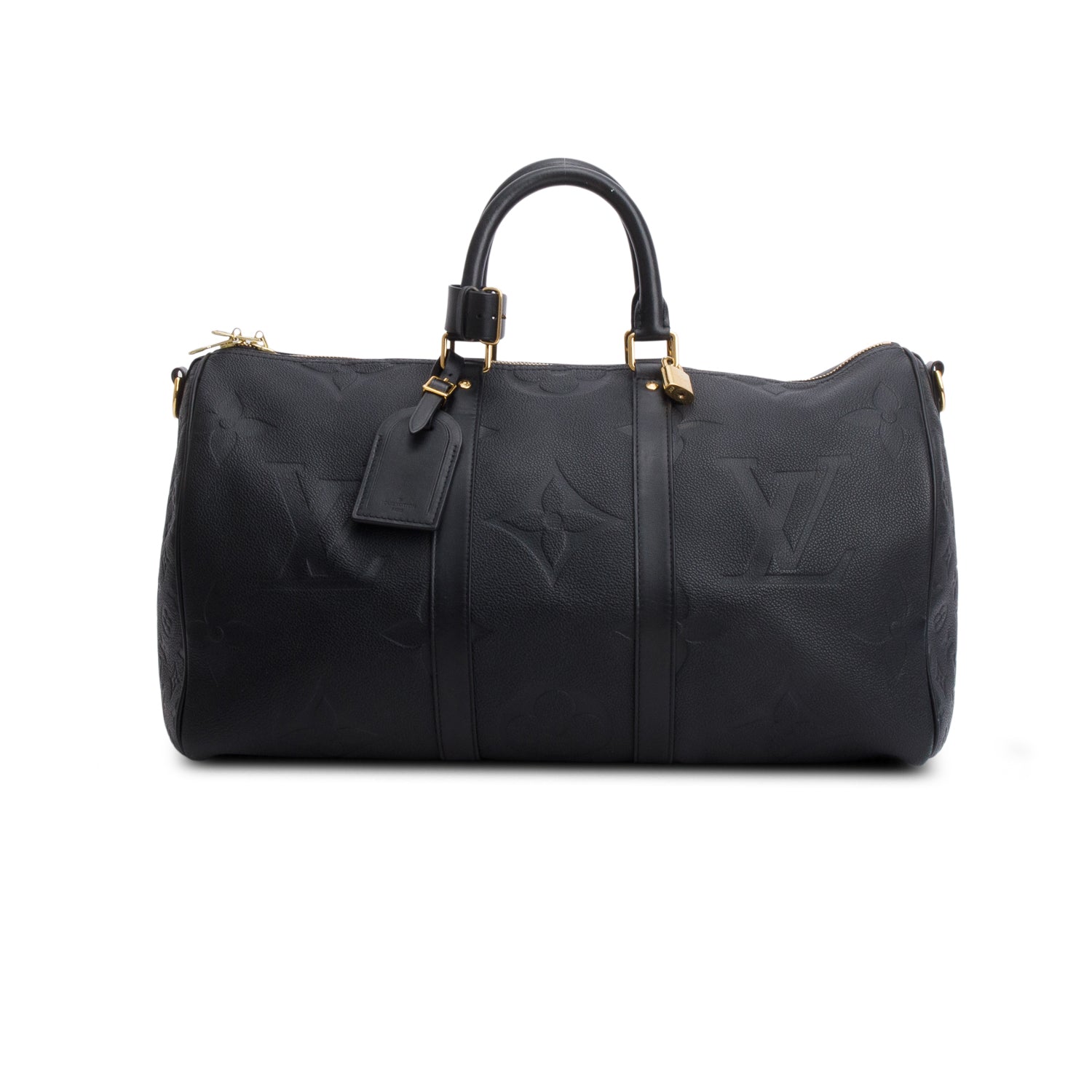 Louis Vuitton 2021 Black Monogram Empreinte Giant Leather Keepall Bandouliere 45