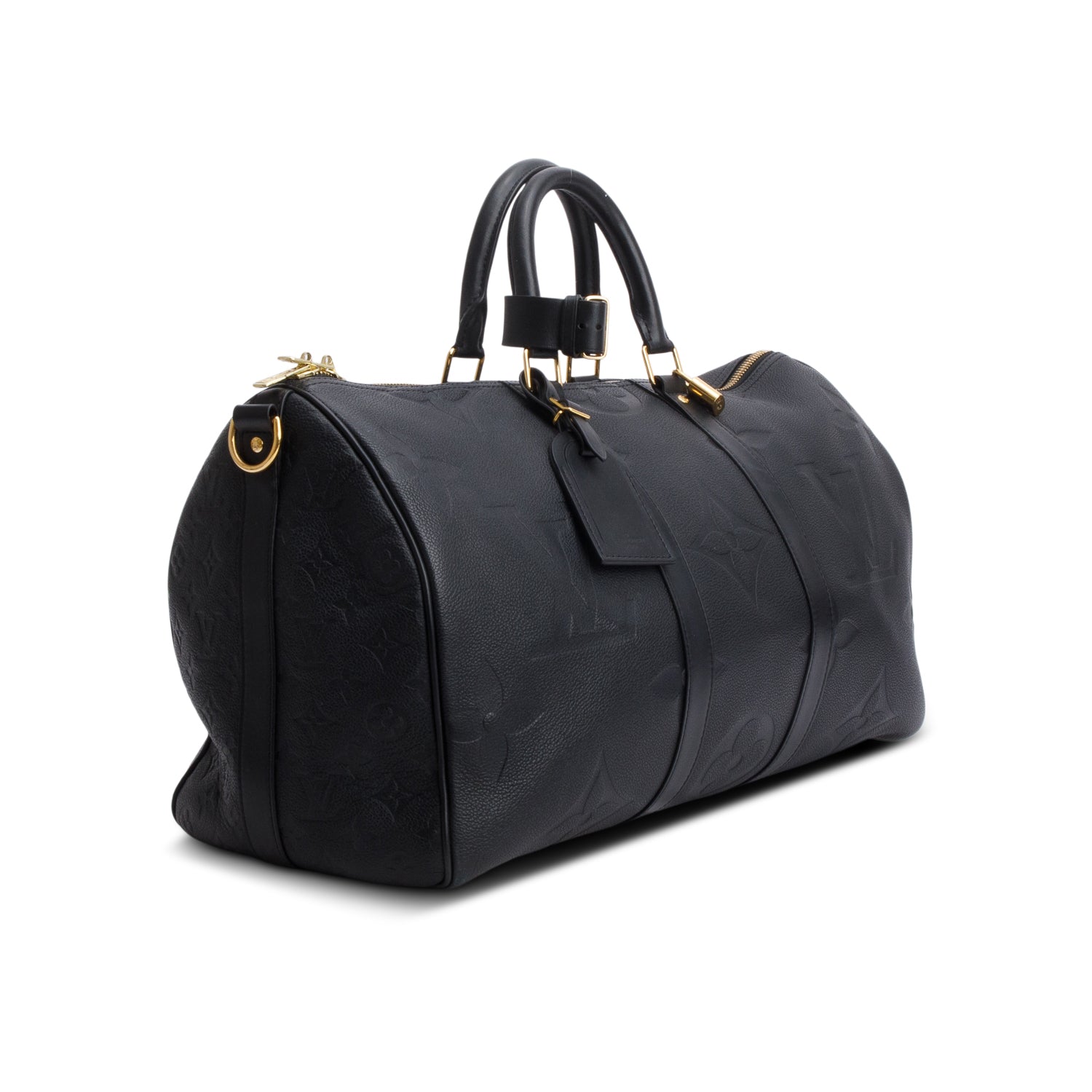 Louis Vuitton 2021 Black Monogram Empreinte Giant Leather Keepall Bandouliere 45