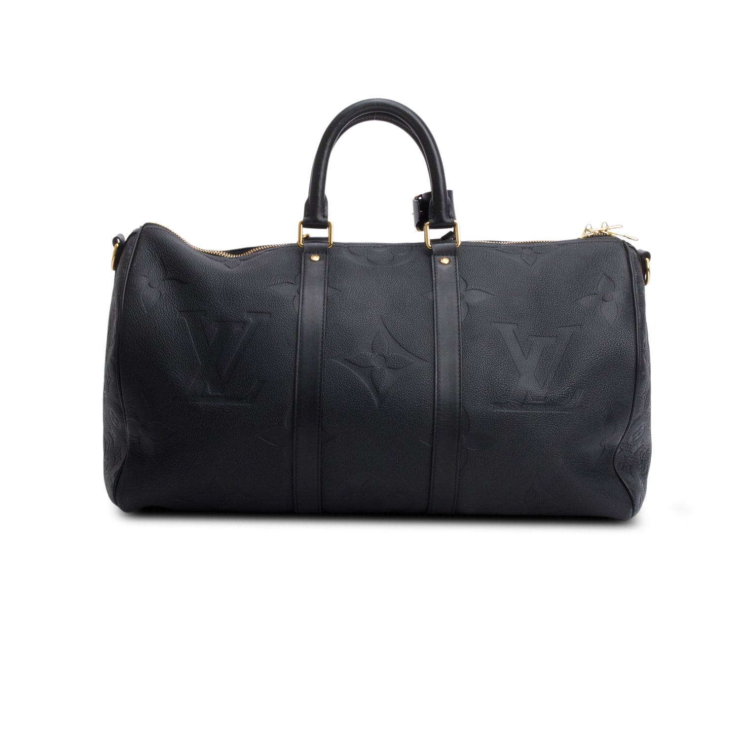 Louis Vuitton 2021 Black Monogram Empreinte Giant Leather Keepall Bandouliere 45