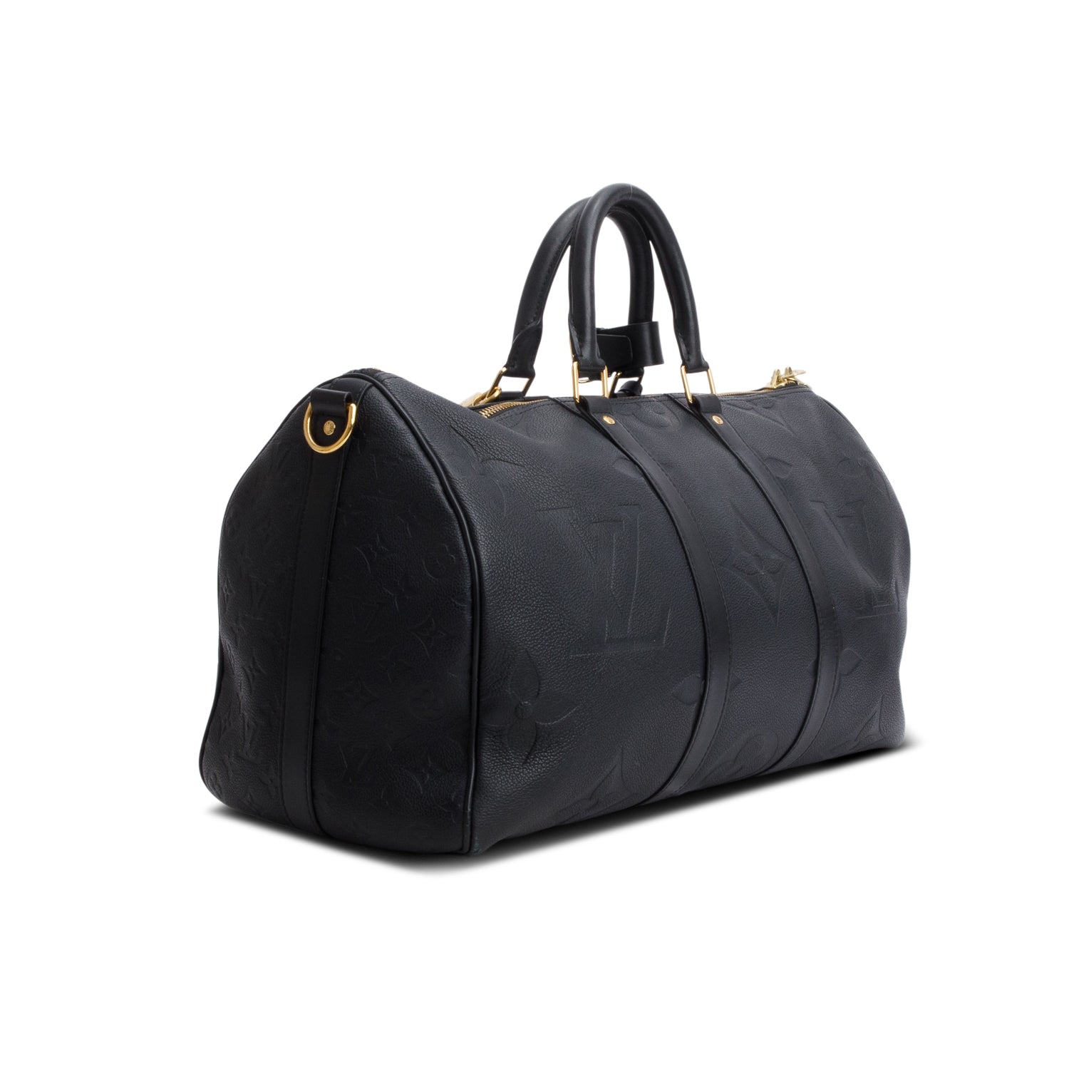 Louis Vuitton 2021 Black Monogram Empreinte Giant Leather Keepall Bandouliere 45