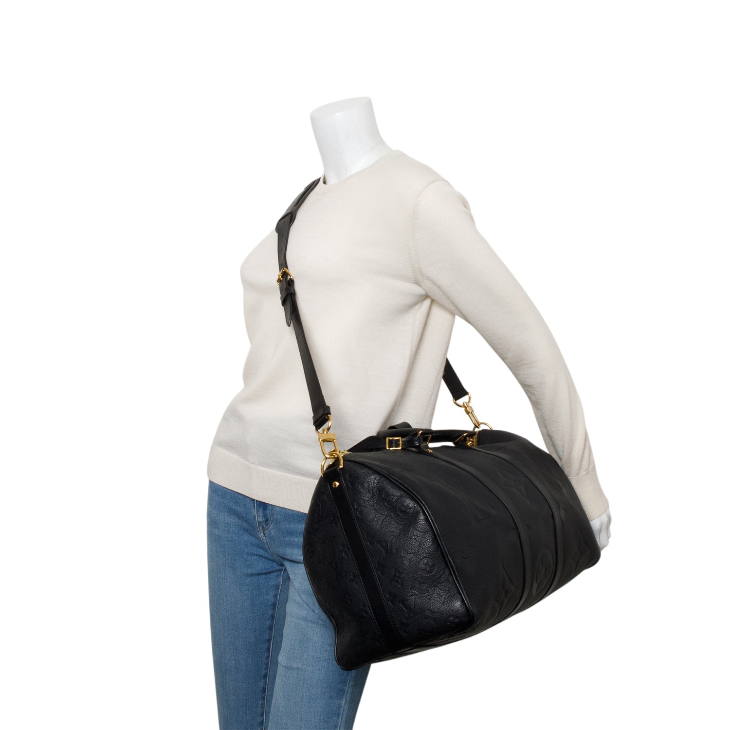 Louis Vuitton 2021 Black Monogram Empreinte Giant Leather Keepall Bandouliere 45