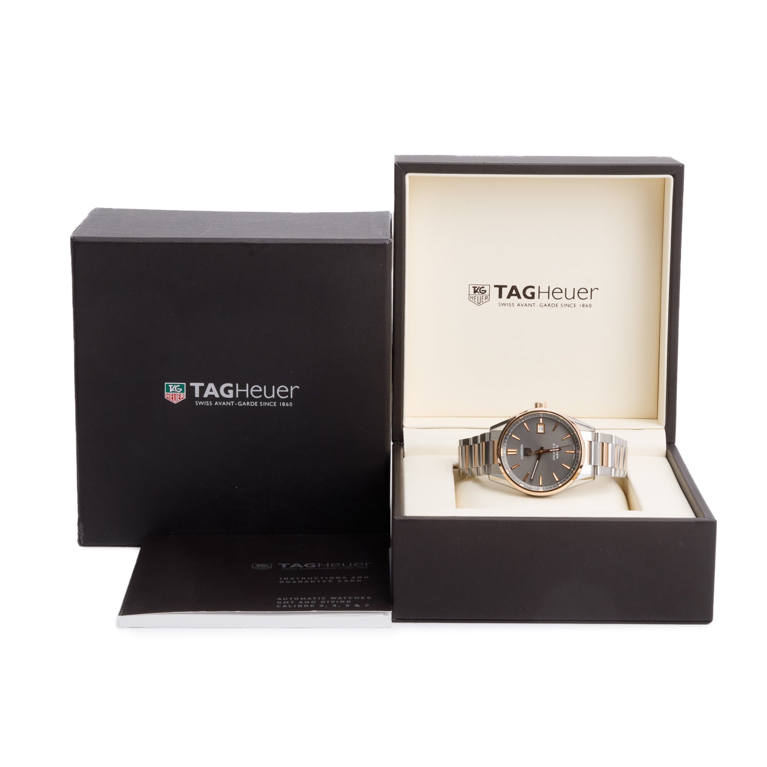 Tag Heuer Stainless Steel & 18k Rose Gold Carrera 39 MM Automatic Watch Grey Dial WAR215E-2 w/ Box