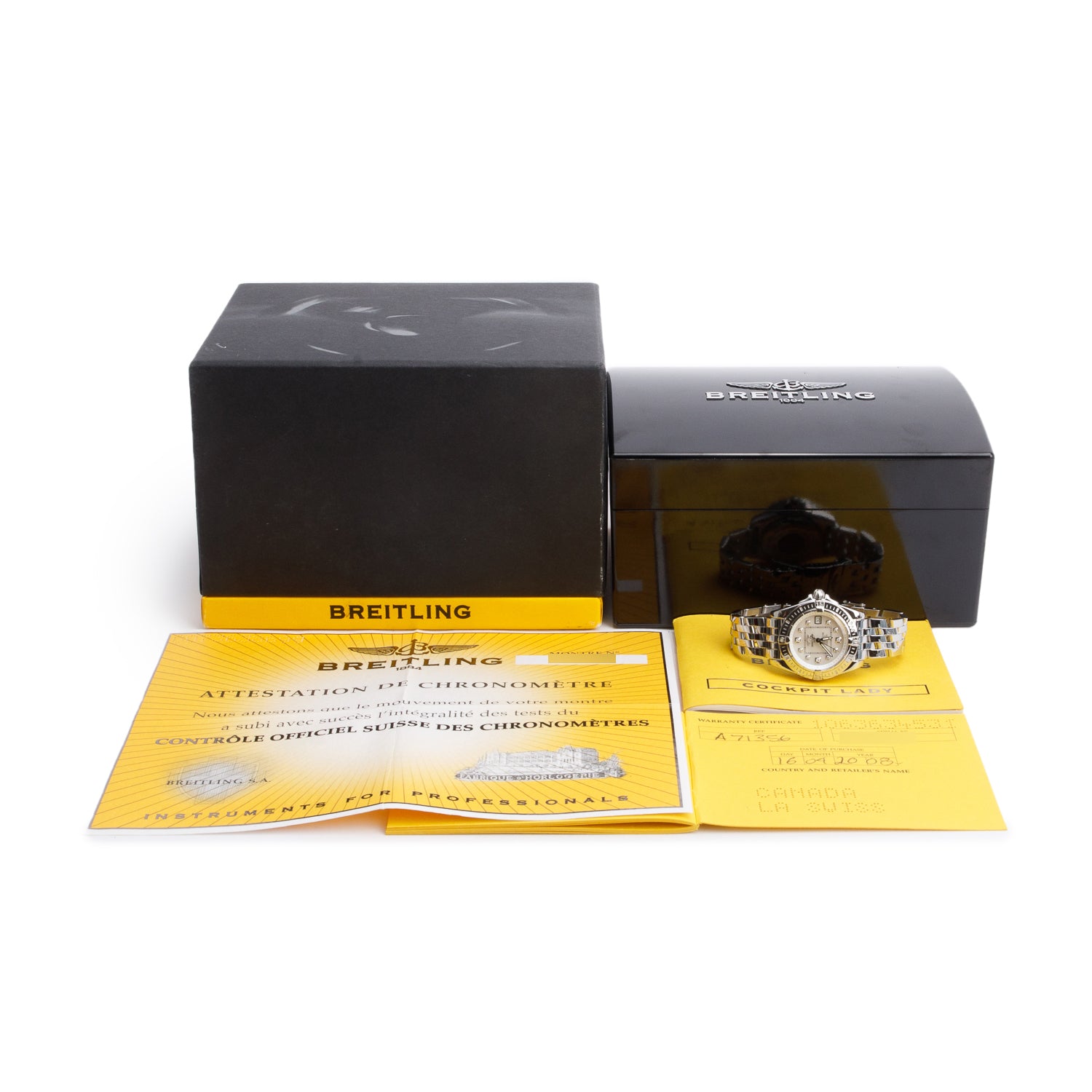 Breitling Stainless Steel Galactic 32 MM Quartz Watch Mother of Pearl Diamond Dial A71356 w/ Box & Papers