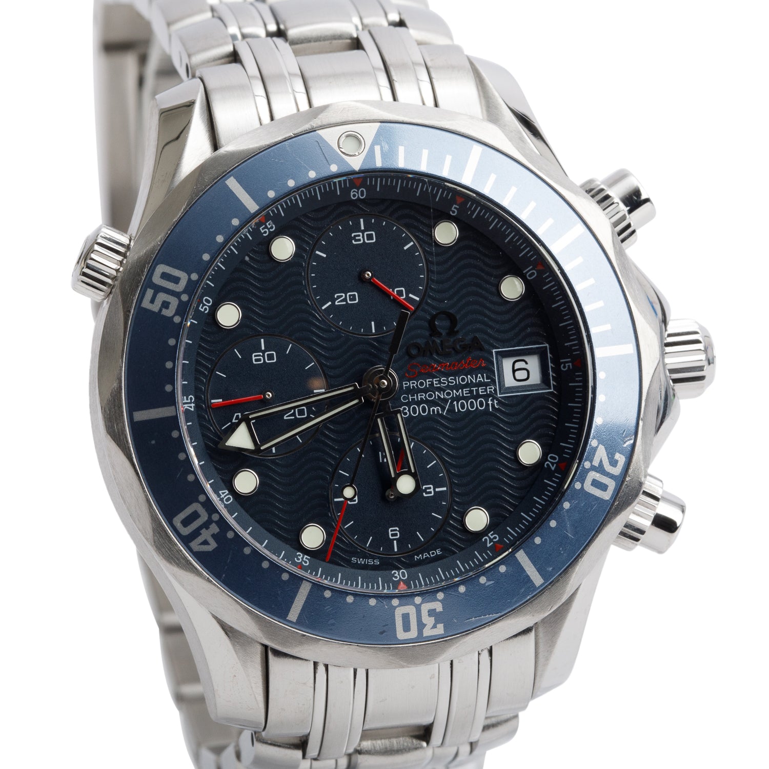 Omega Stainless Steel Seamaster Diver 300M Professional Chronometer 41.5 MM Automatic Chronograph Watch Blue Dial w/ Box & Papers