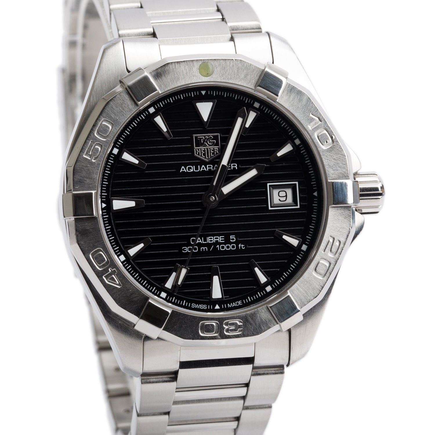 Tag Heuer Stainless Steel Aquaracer 41 MM Calibre 5 Automatic Watch Black Dial WAY2110