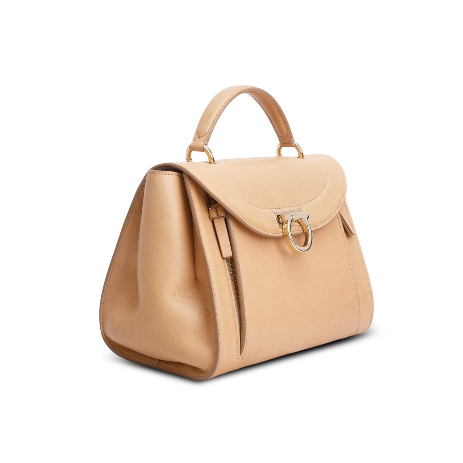 Salvatore Ferragamo Beige Calfskin Sofia Rainbow Top Handle Bag w/ Strap