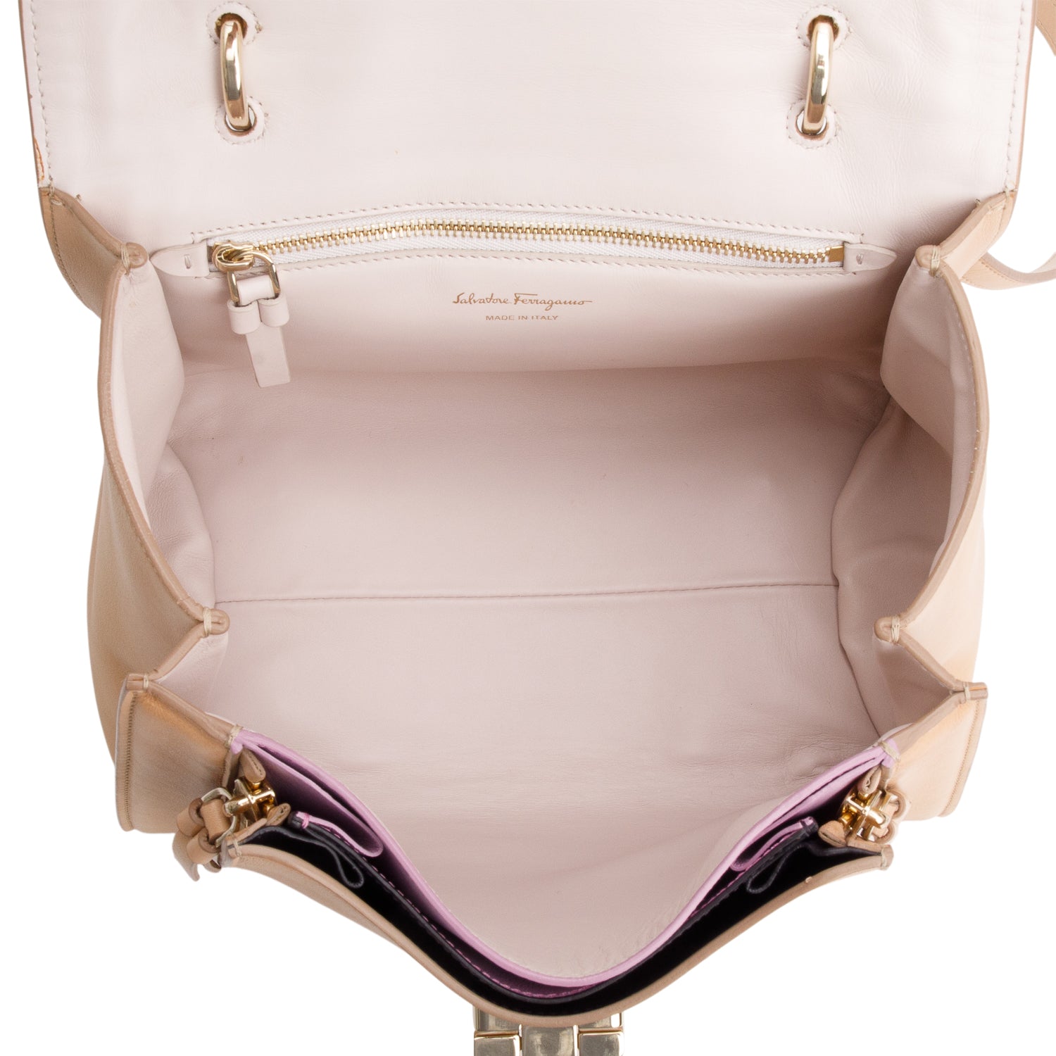 Salvatore Ferragamo Beige Calfskin Sofia Rainbow Top Handle Bag w/ Strap