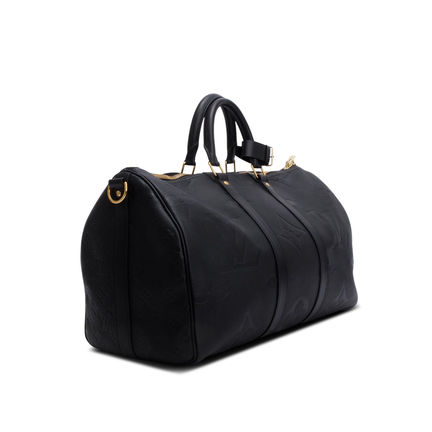 Louis Vuitton Black Monogram Empreinte Giant Leather Keepall Bandouliere 45