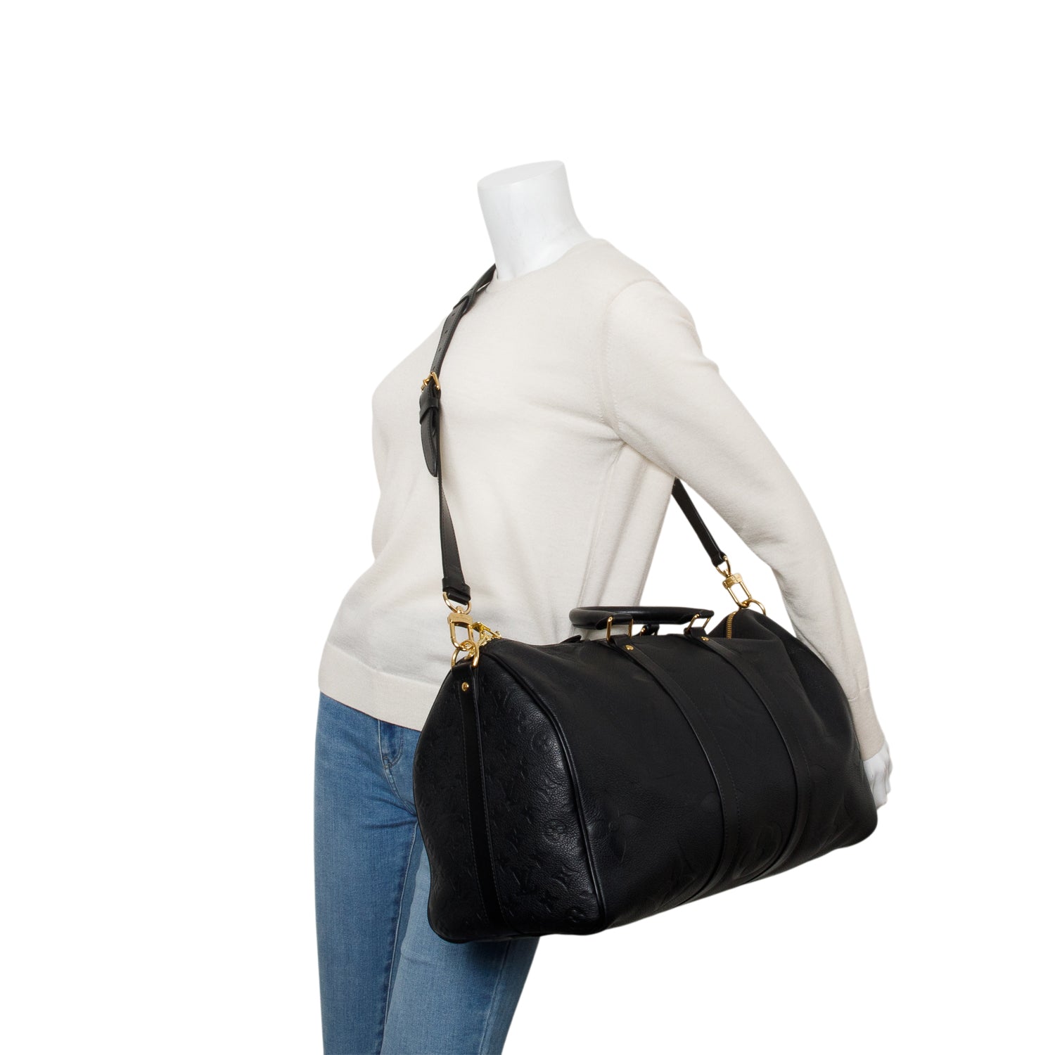 Louis Vuitton Black Monogram Empreinte Giant Leather Keepall Bandouliere 45