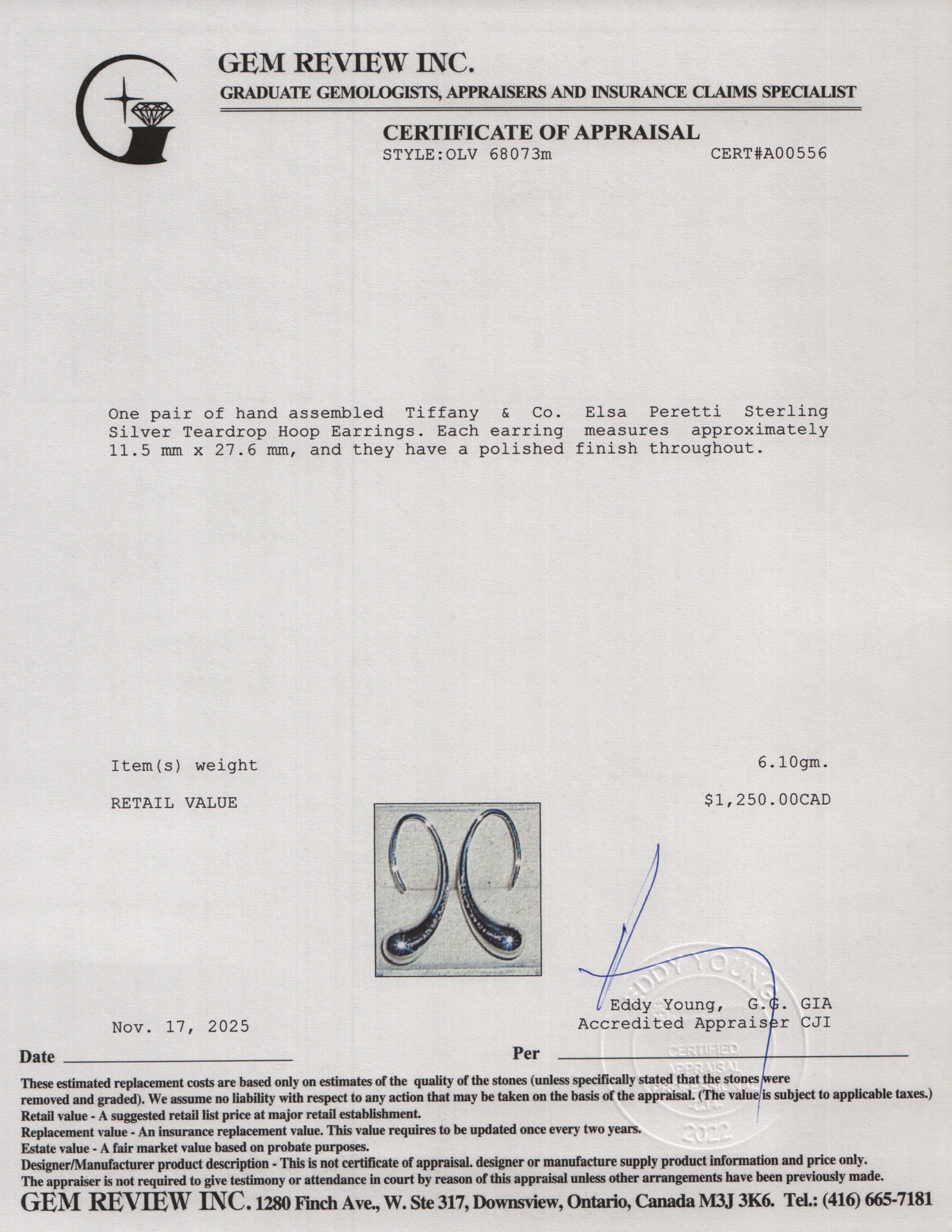Tiffany & Co. Elsa Peretti Sterling Silver Teardrop Hoop Earrings