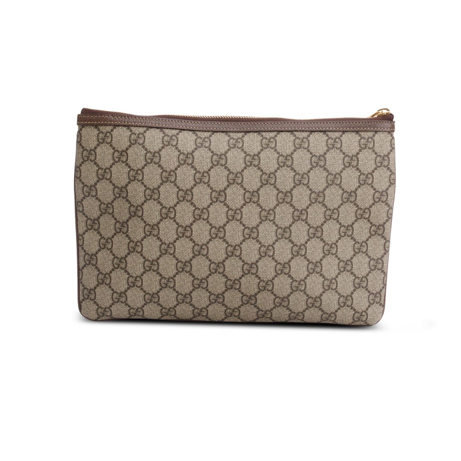 Gucci Brown GG Supreme Monogram Large Ophidia Pouch Clutch w/ Box