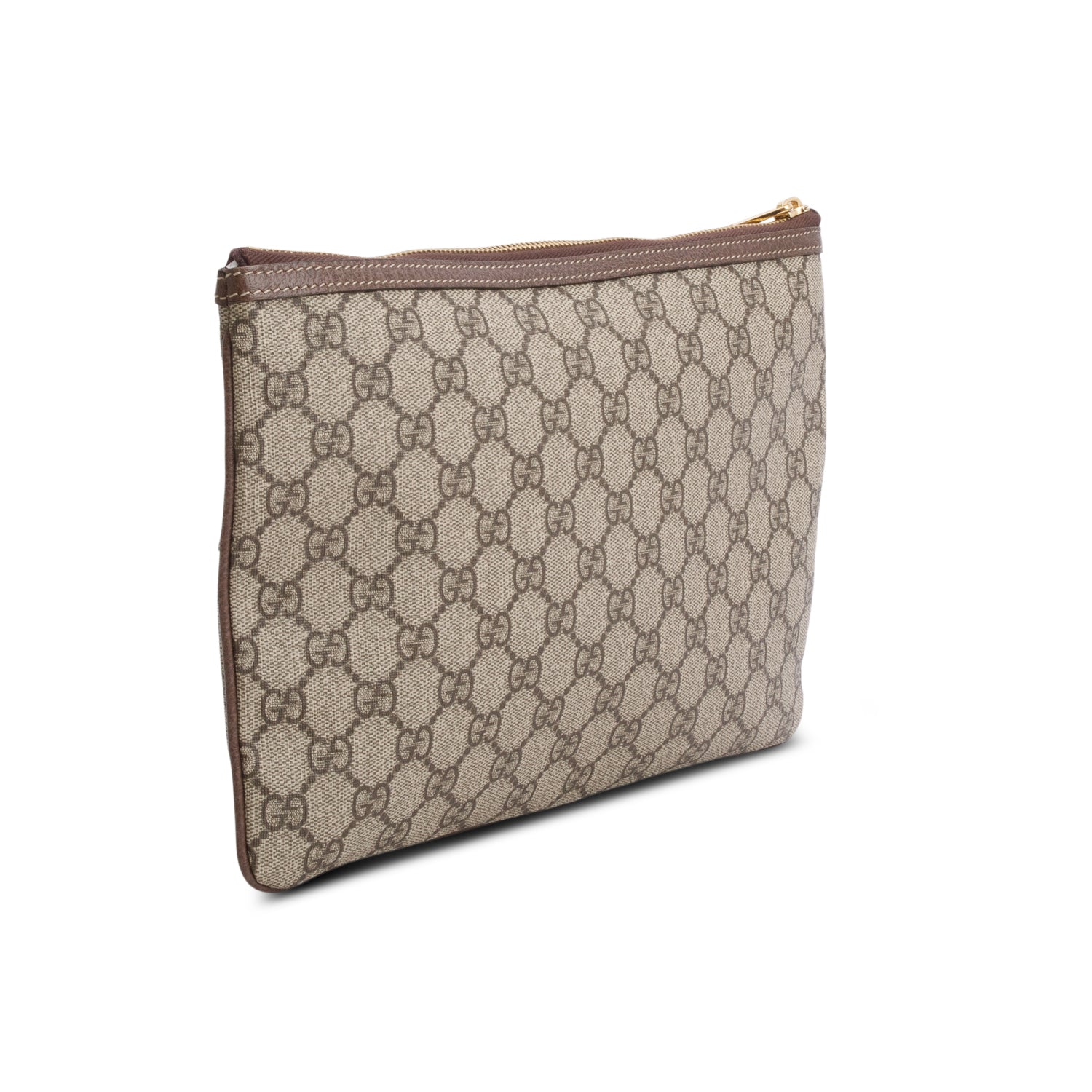 Gucci Brown GG Supreme Monogram Large Ophidia Pouch Clutch w/ Box