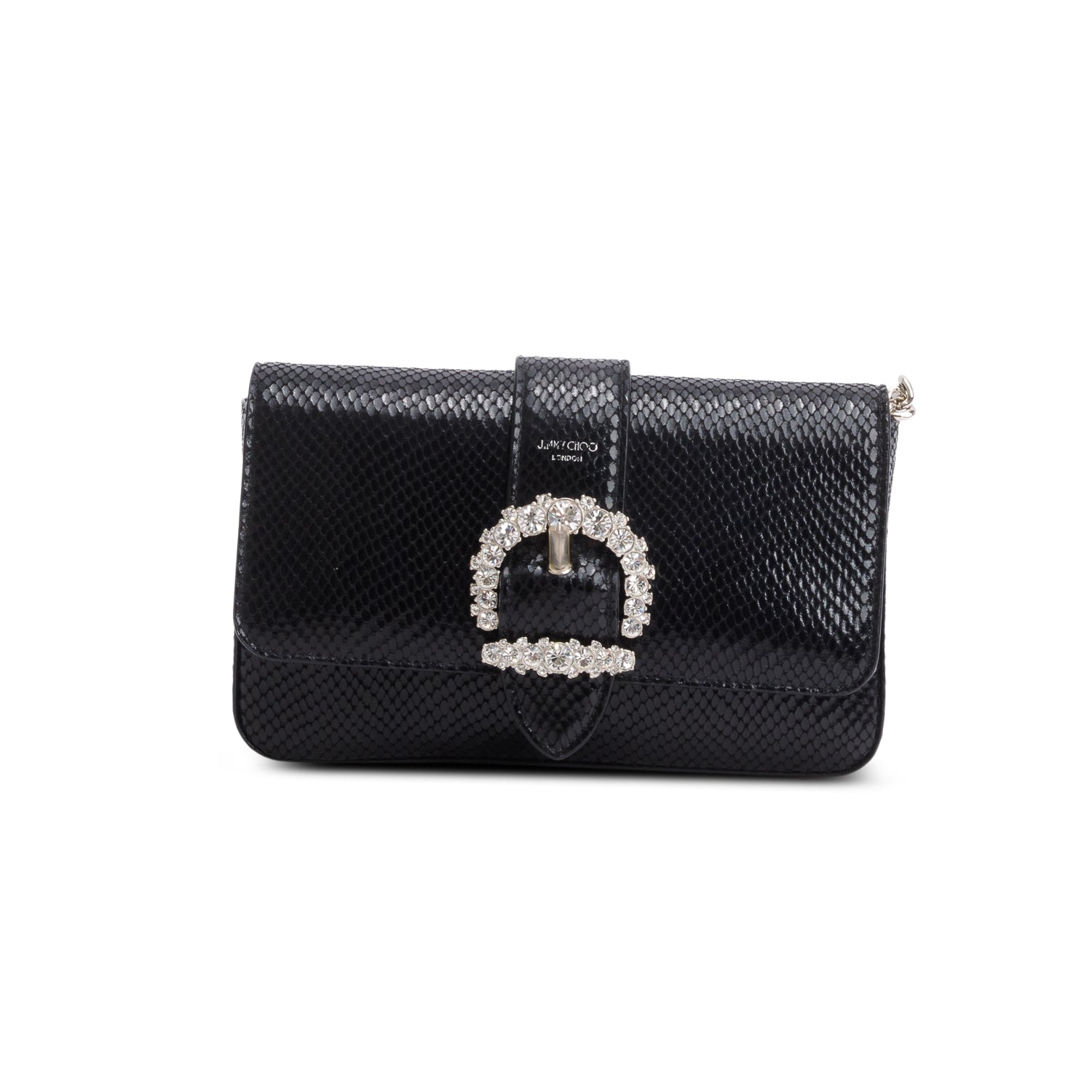 Jimmy Choo Black Lizard Embossed Calfskin Crystal Cheri Crossbody Bag