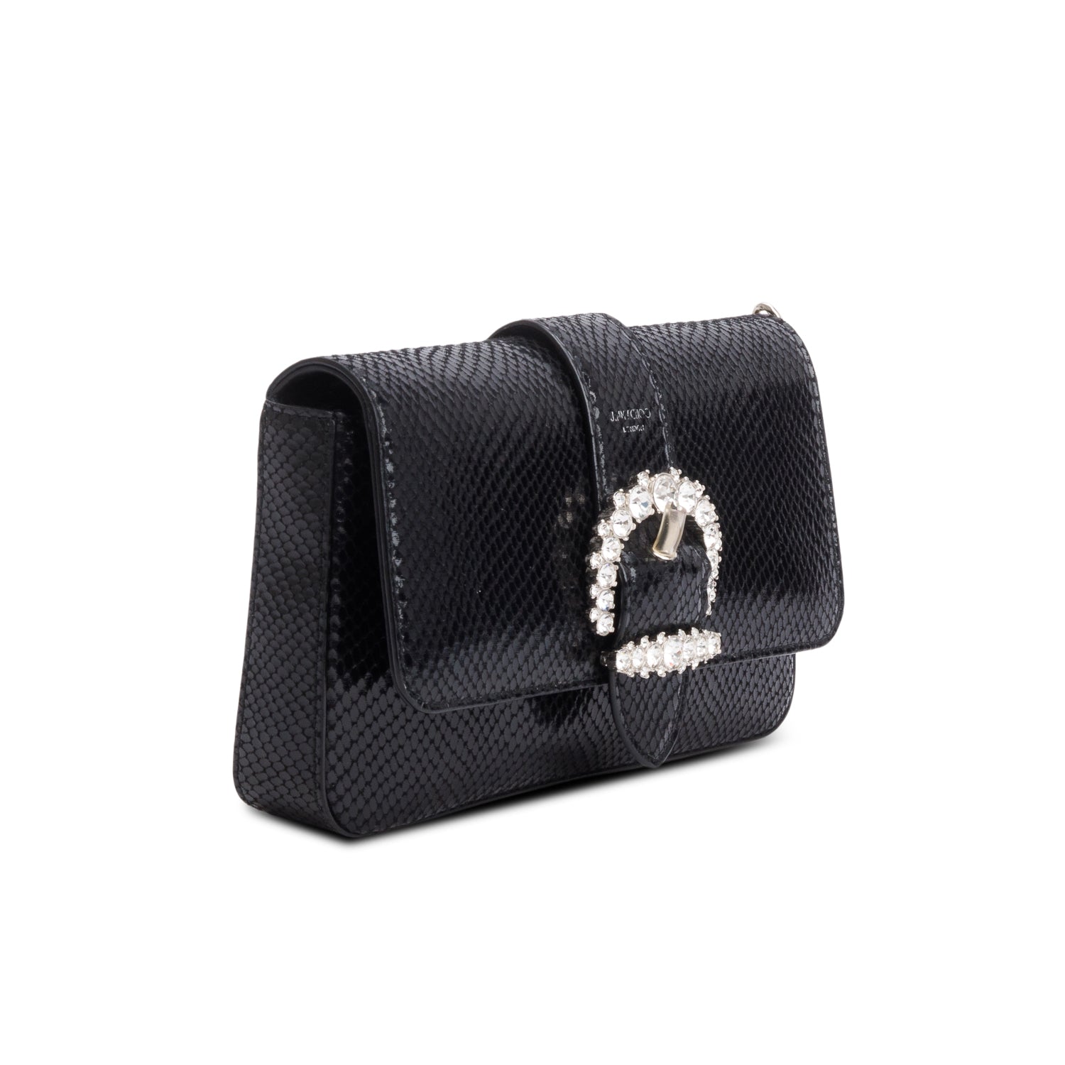 Jimmy Choo Black Lizard Embossed Calfskin Crystal Cheri Crossbody Bag
